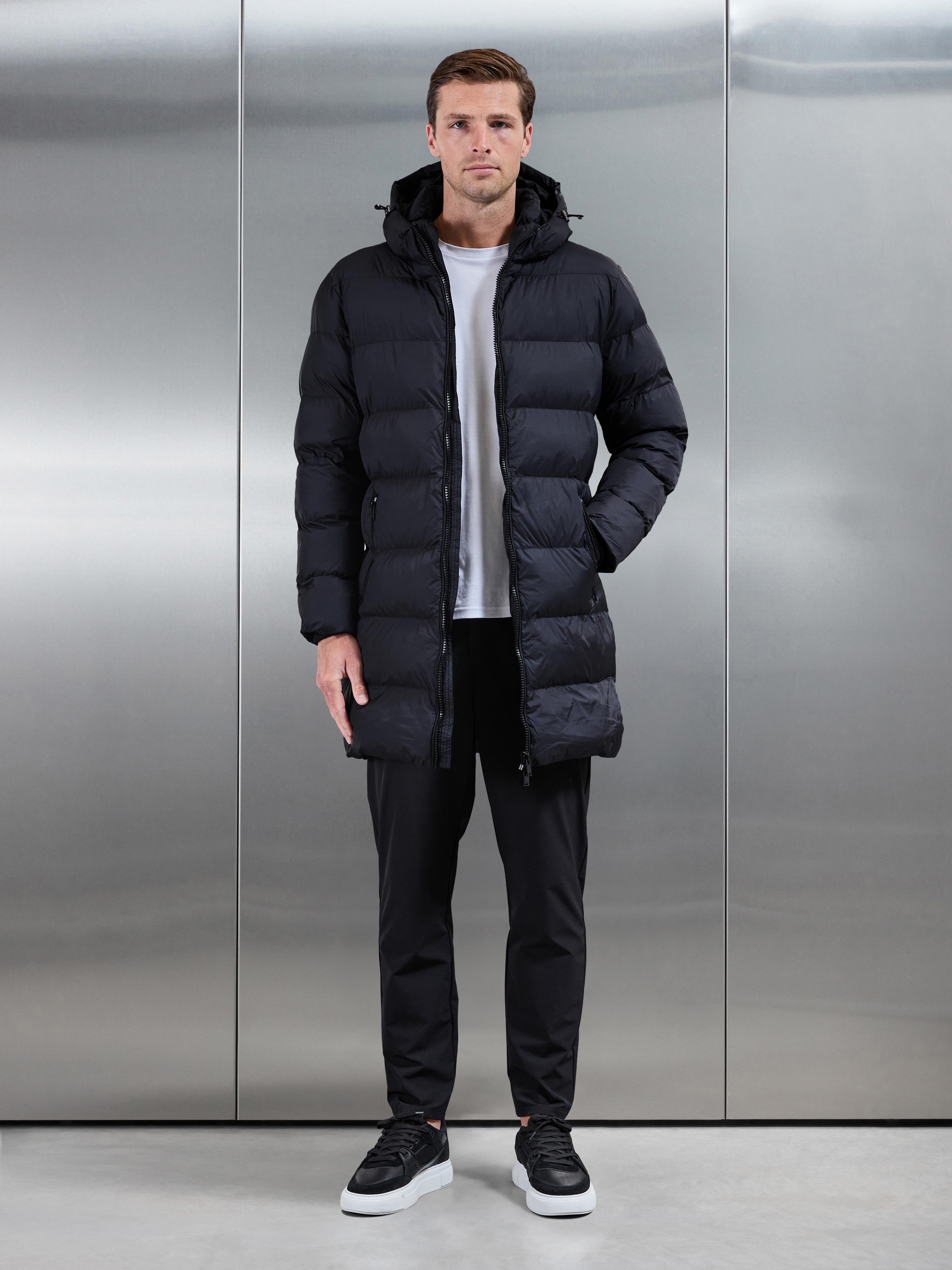 Essential Mid Length Puffer Jacket in Black