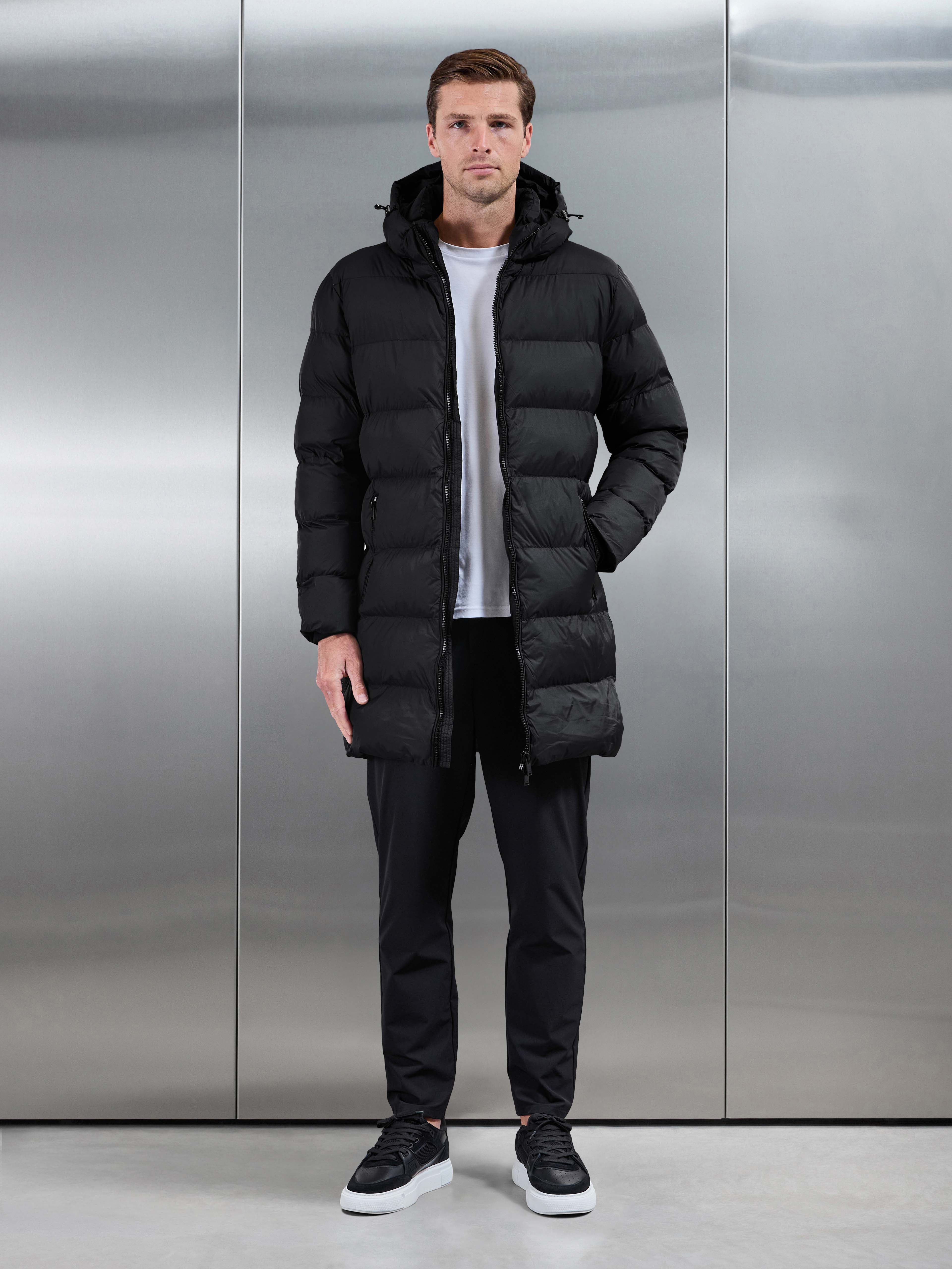 Essential Mid Length Puffer Jacket in Black