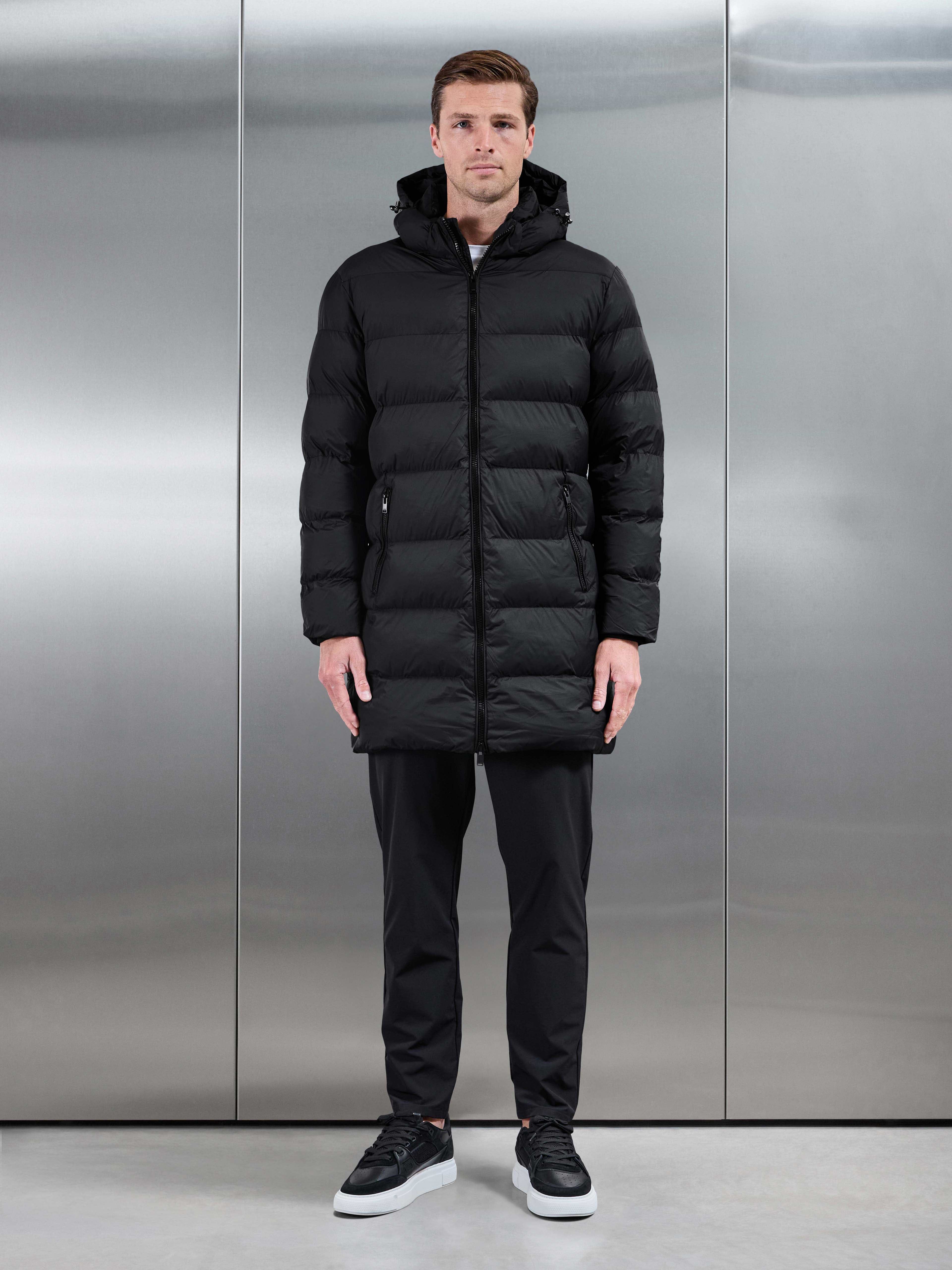 Essential Mid Length Puffer Jacket in Black