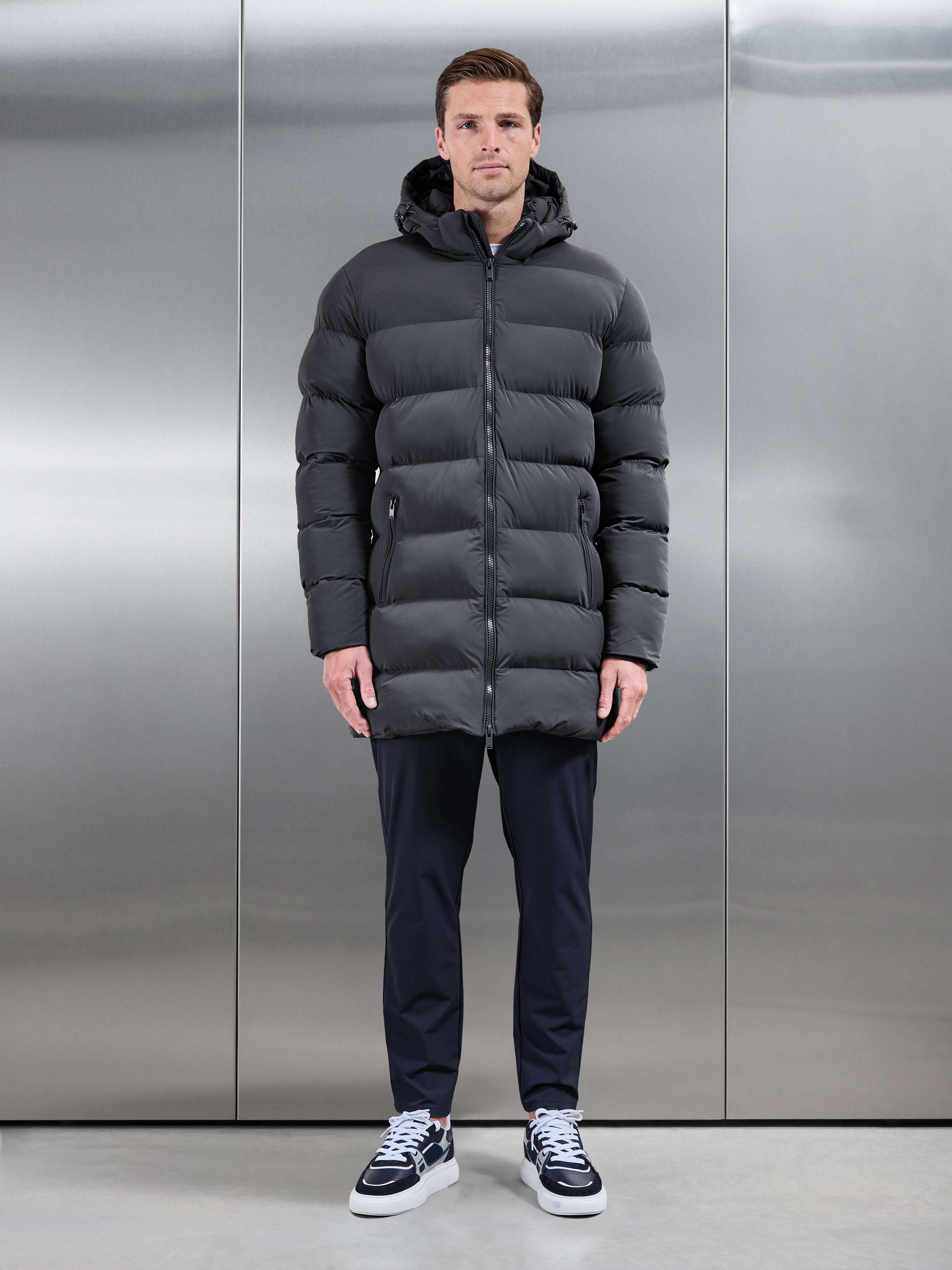 Essential Mid Length Puffer Jacket in Grey