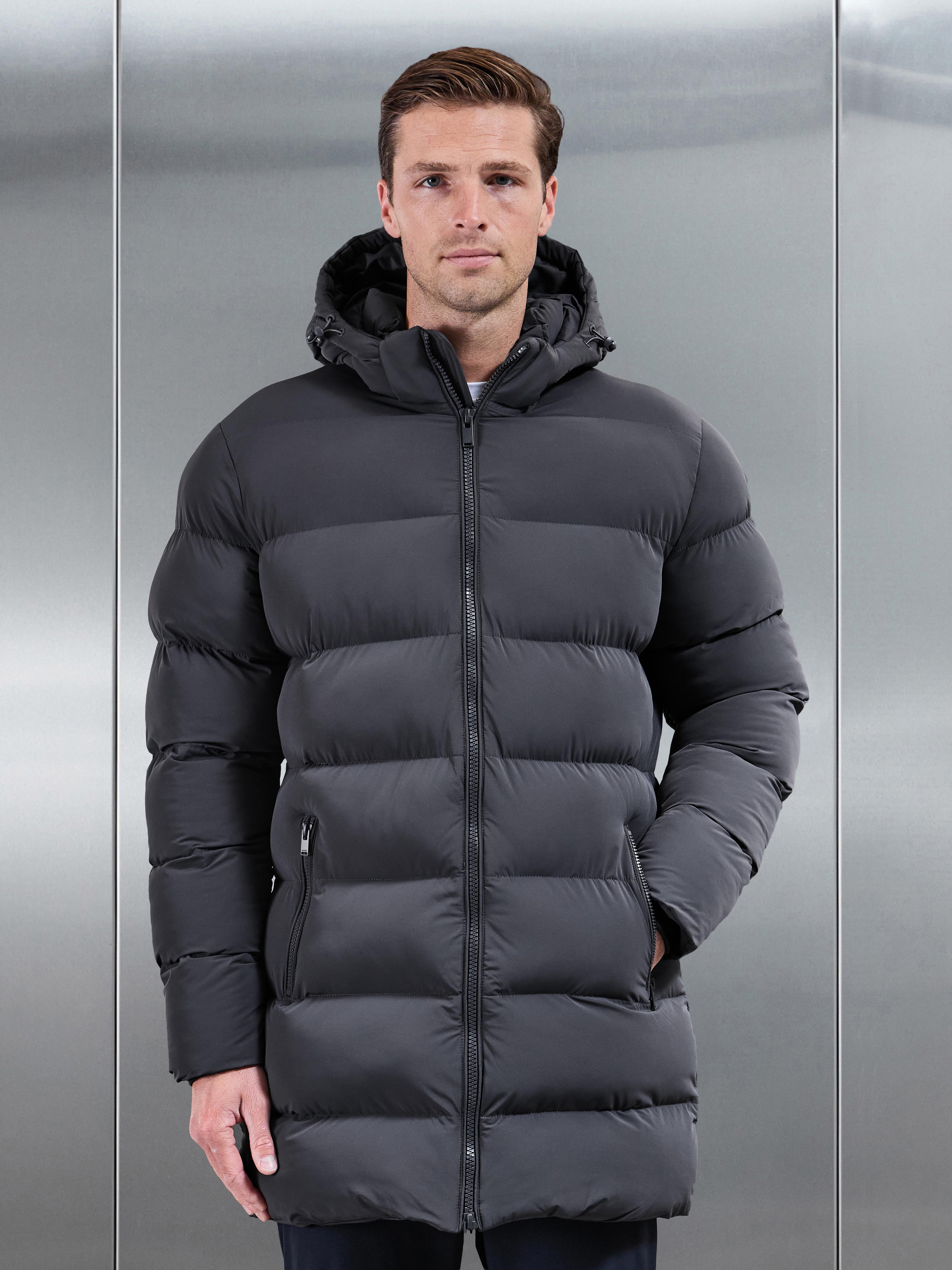 Essential Mid Length Puffer Jacket in Grey