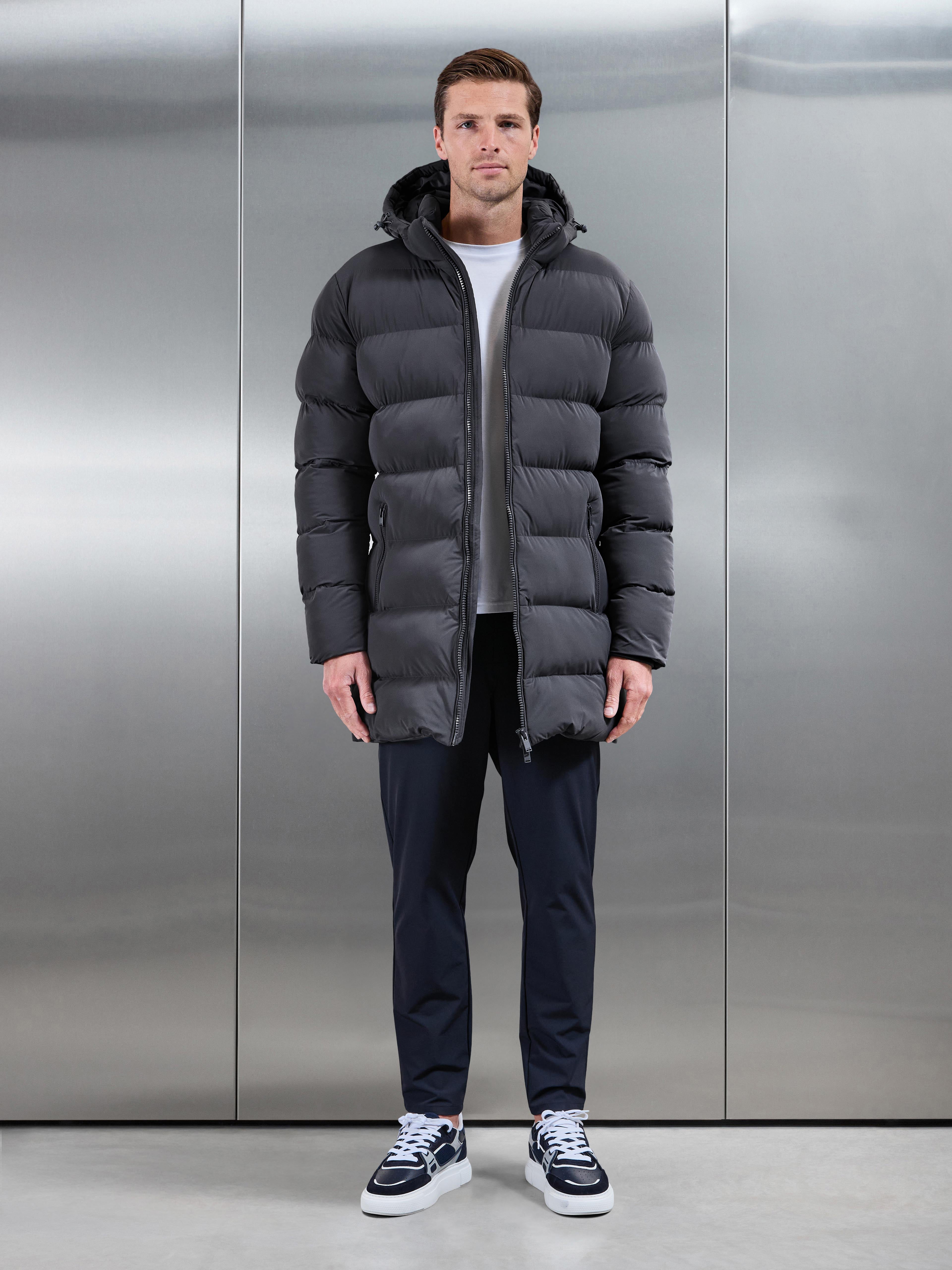 Essential Mid Length Puffer Jacket in Grey