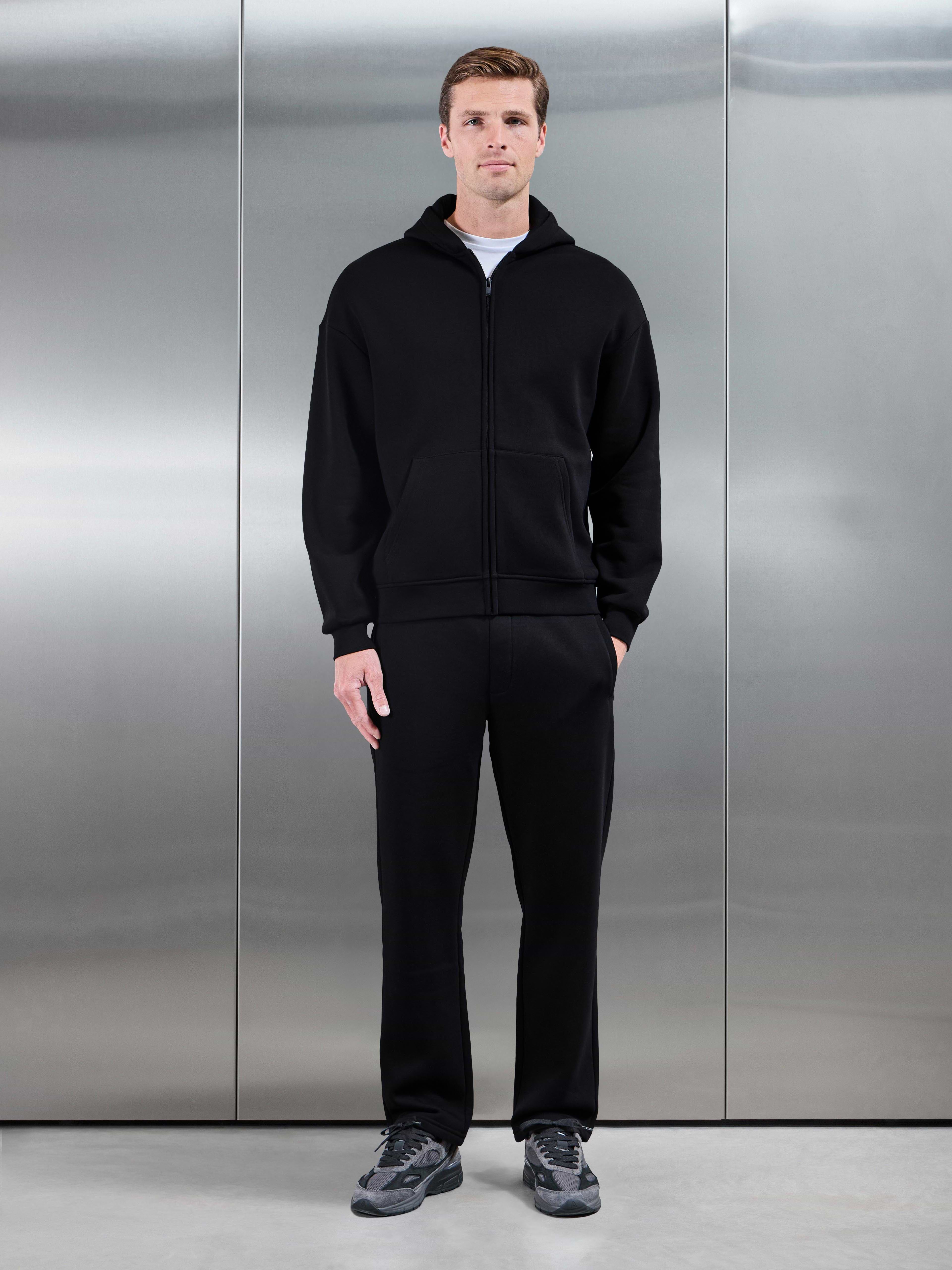 Essential Relaxed Zip Hoodie in Black