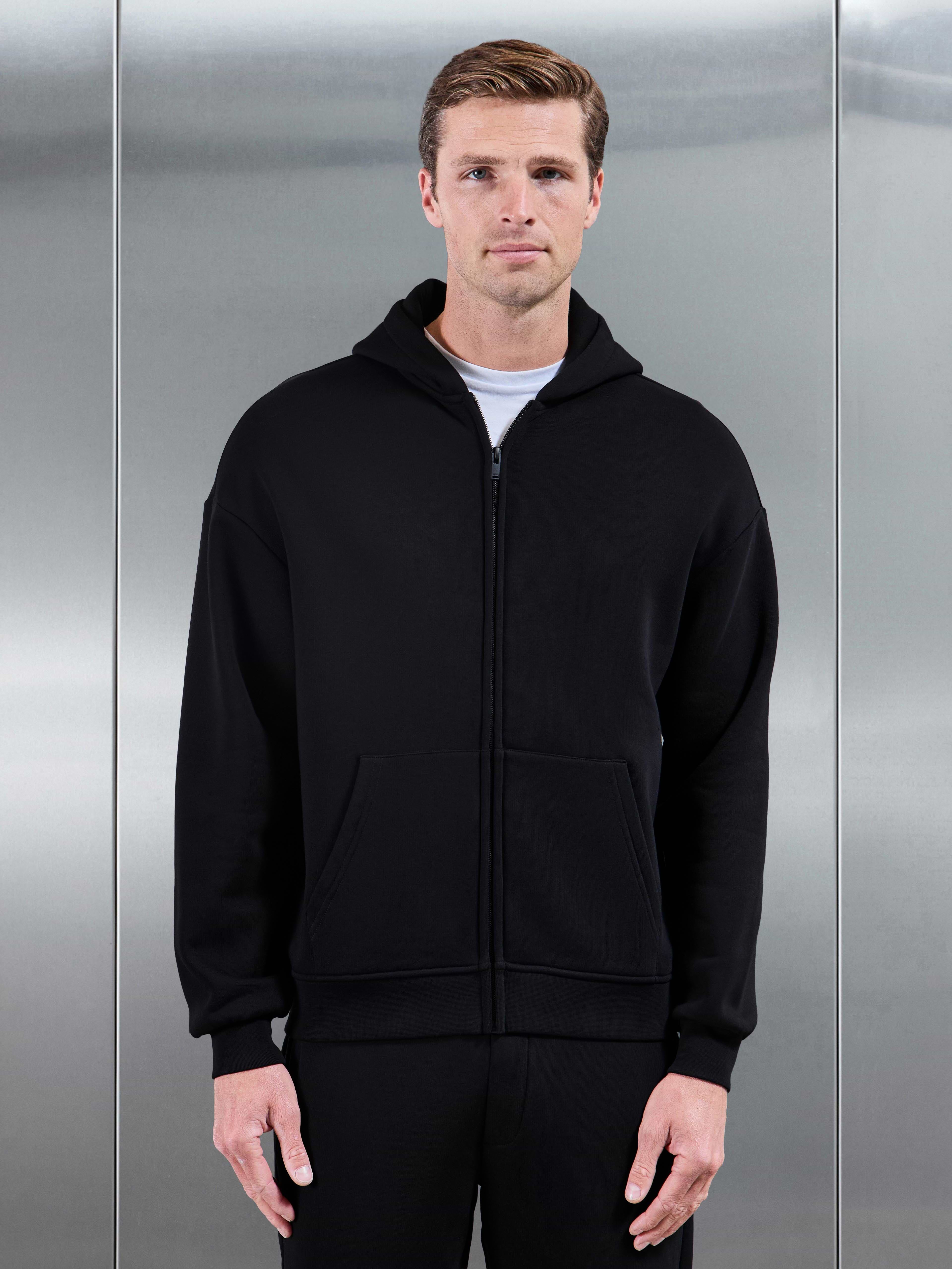 Essential Relaxed Zip Hoodie in Black