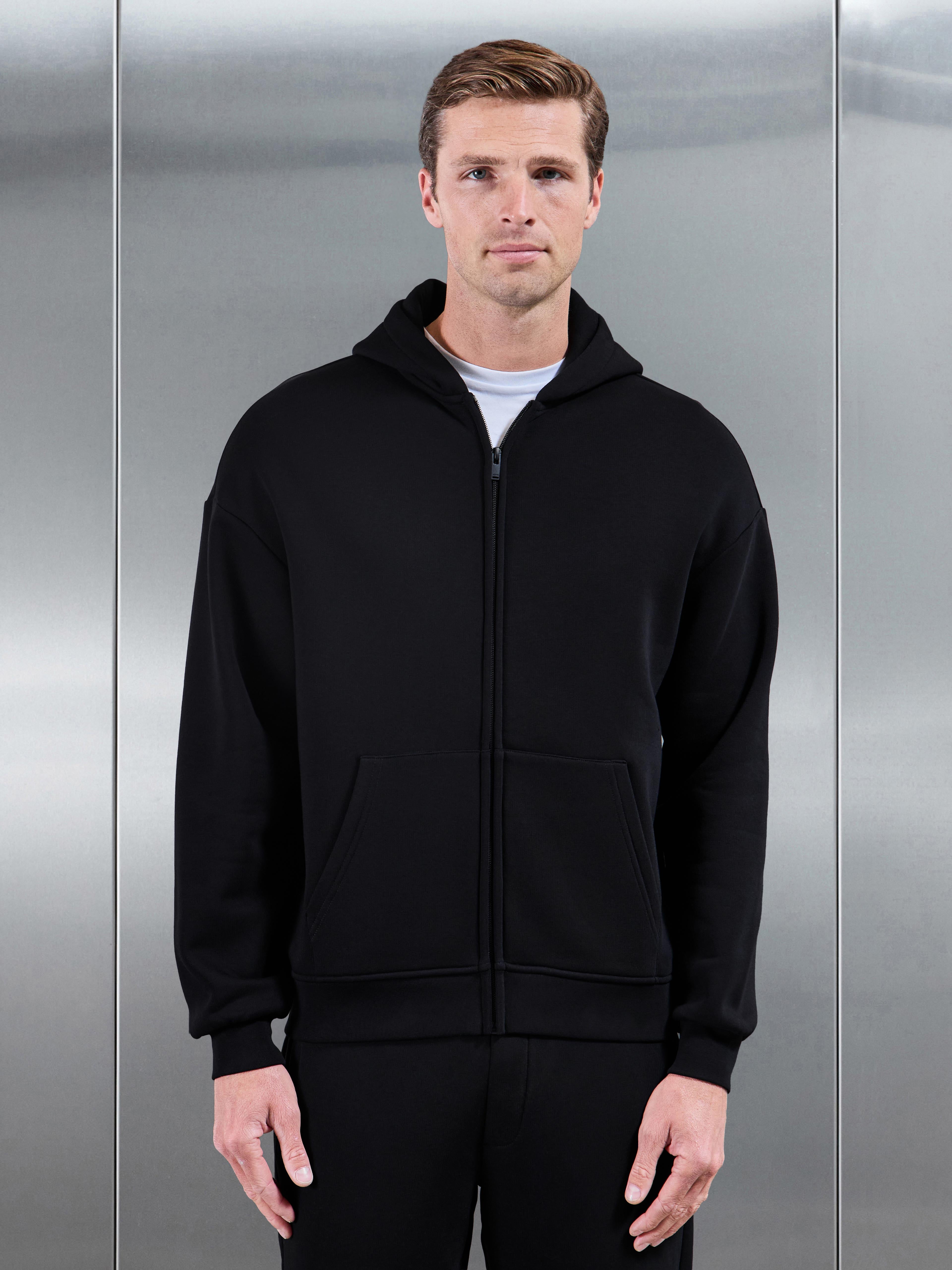 Essential Relaxed Zip Hoodie in Black