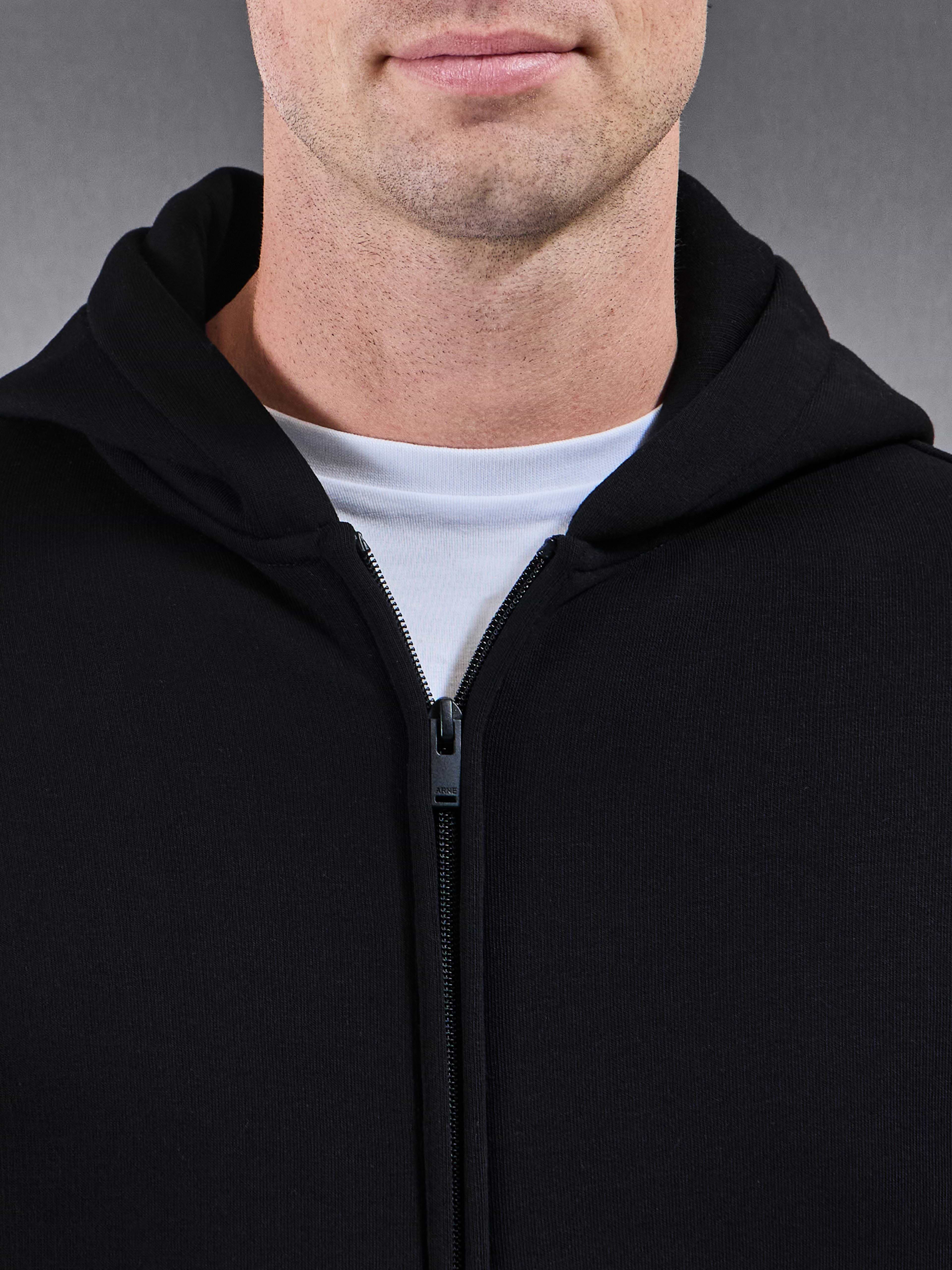 Essential Relaxed Zip Hoodie in Black