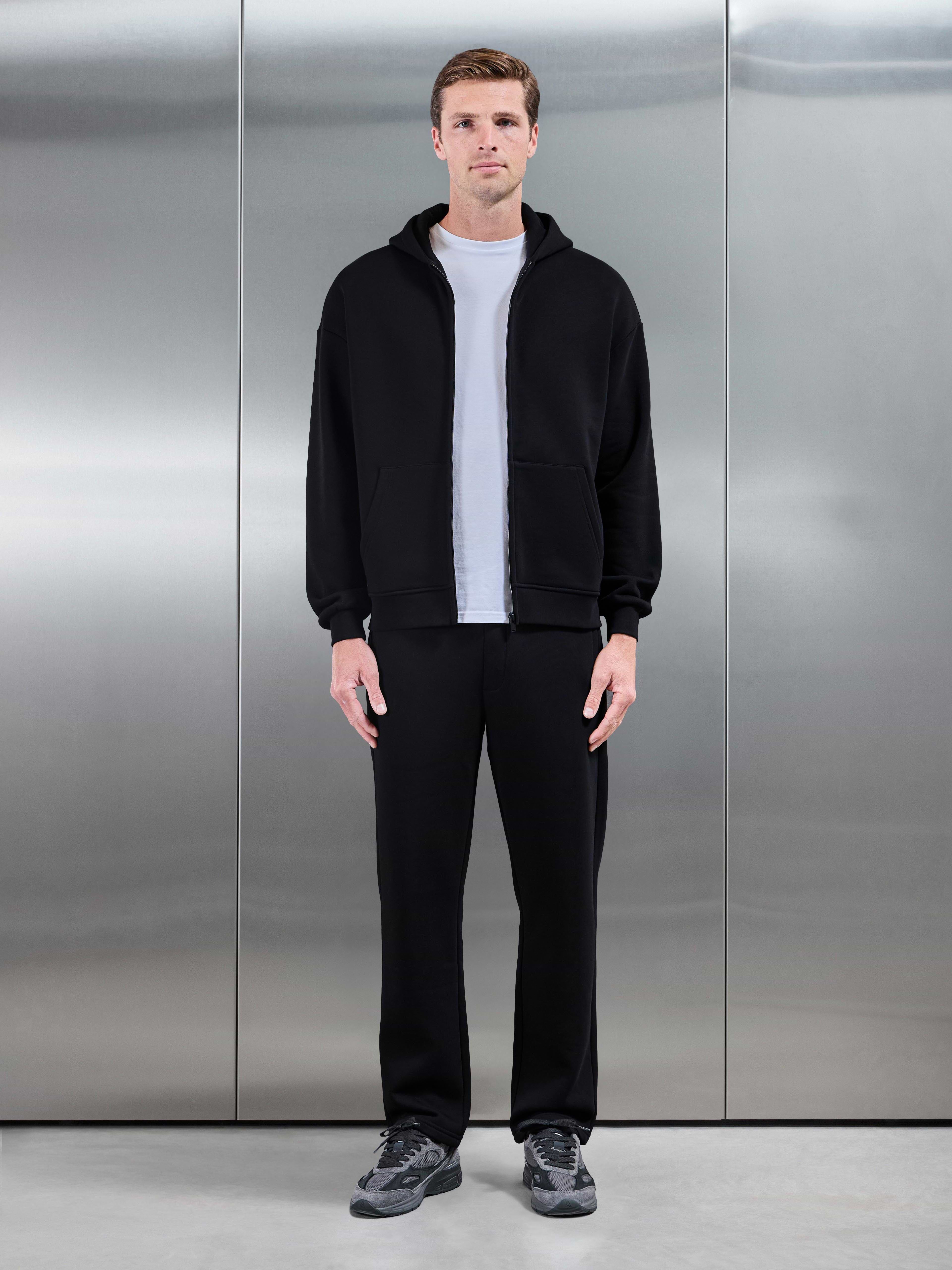 Essential Relaxed Zip Hoodie in Black