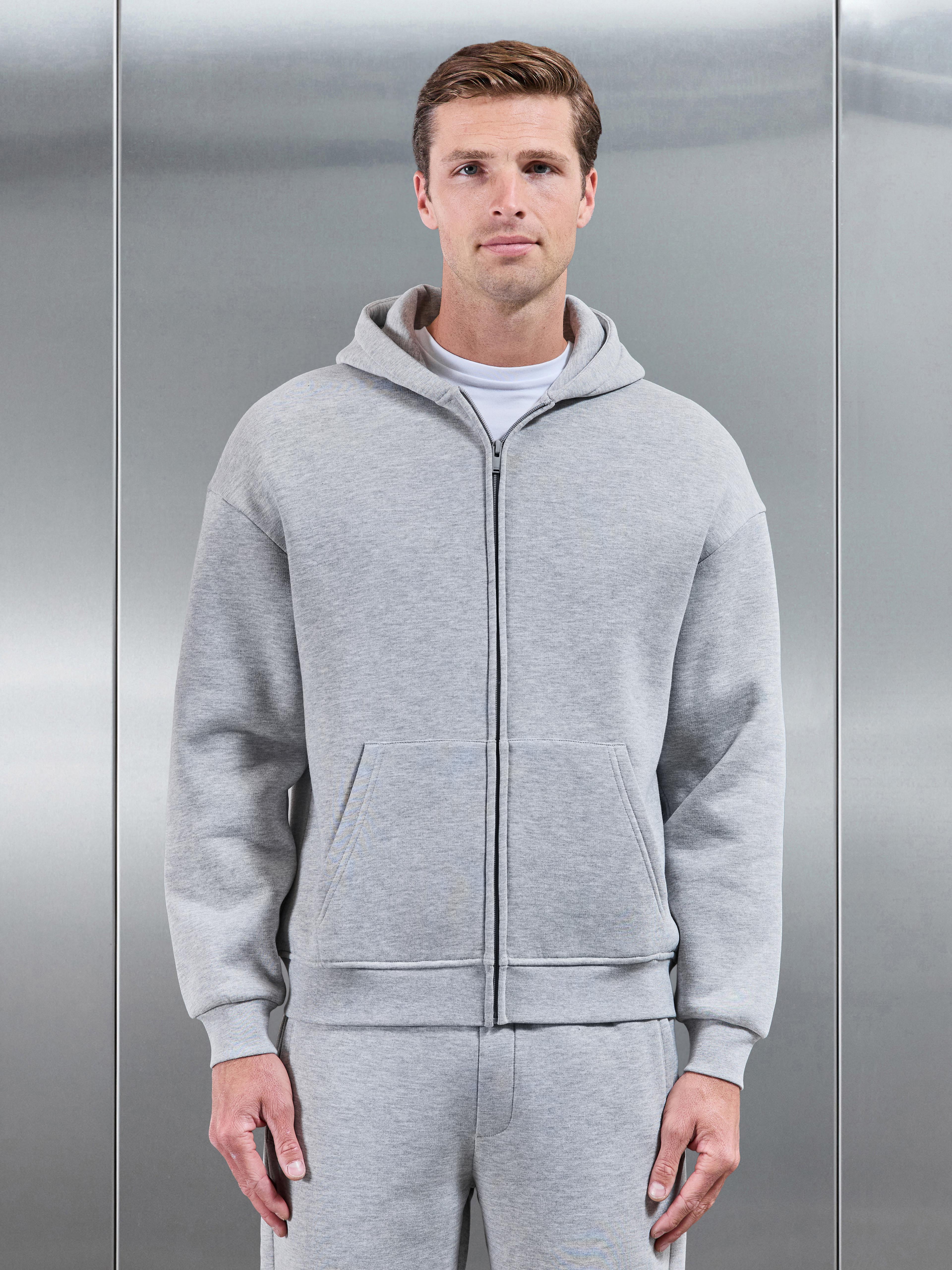 Essential Relaxed Zip Hoodie in Marl Grey