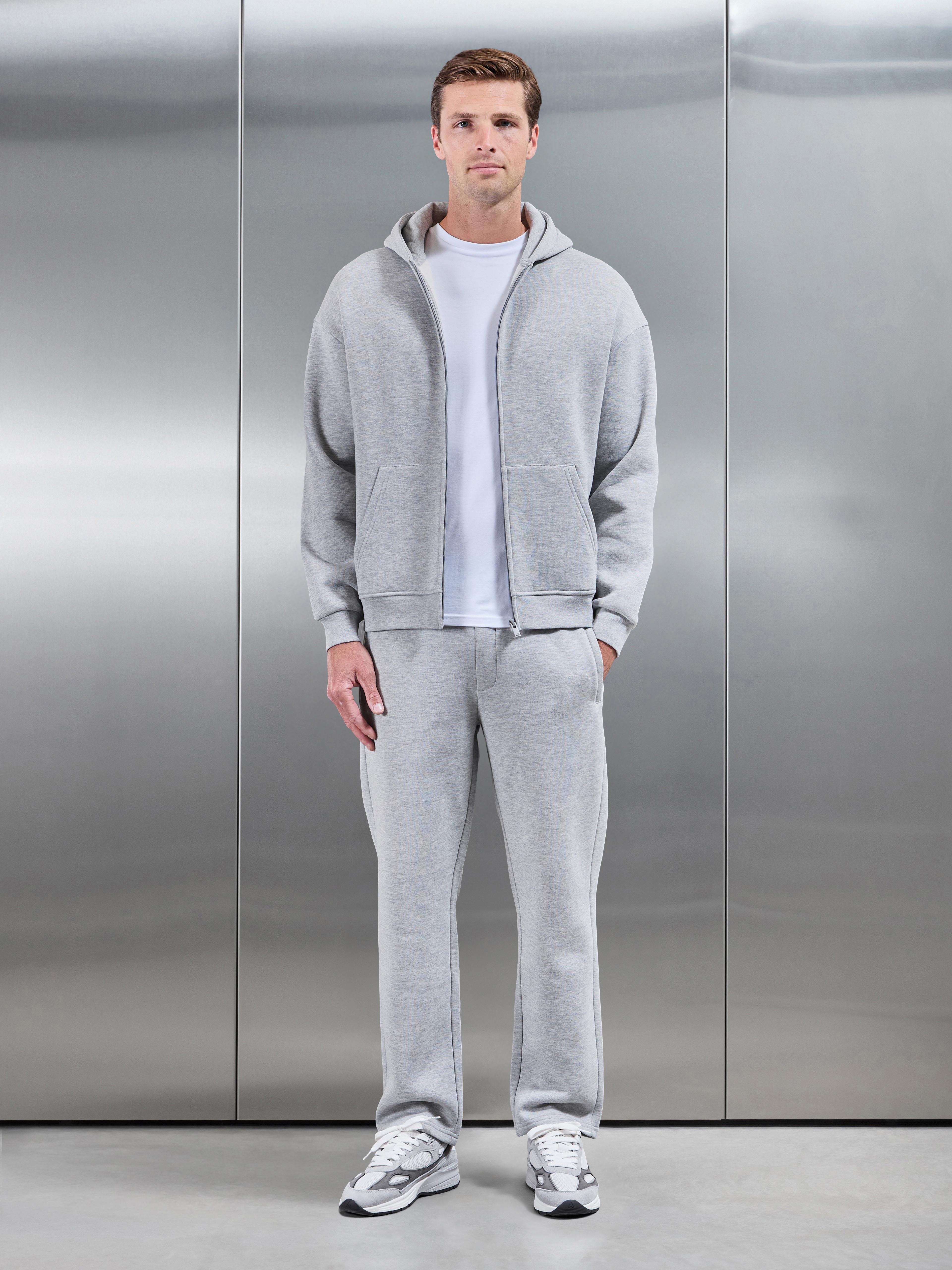 Essential Relaxed Zip Hoodie in Marl Grey