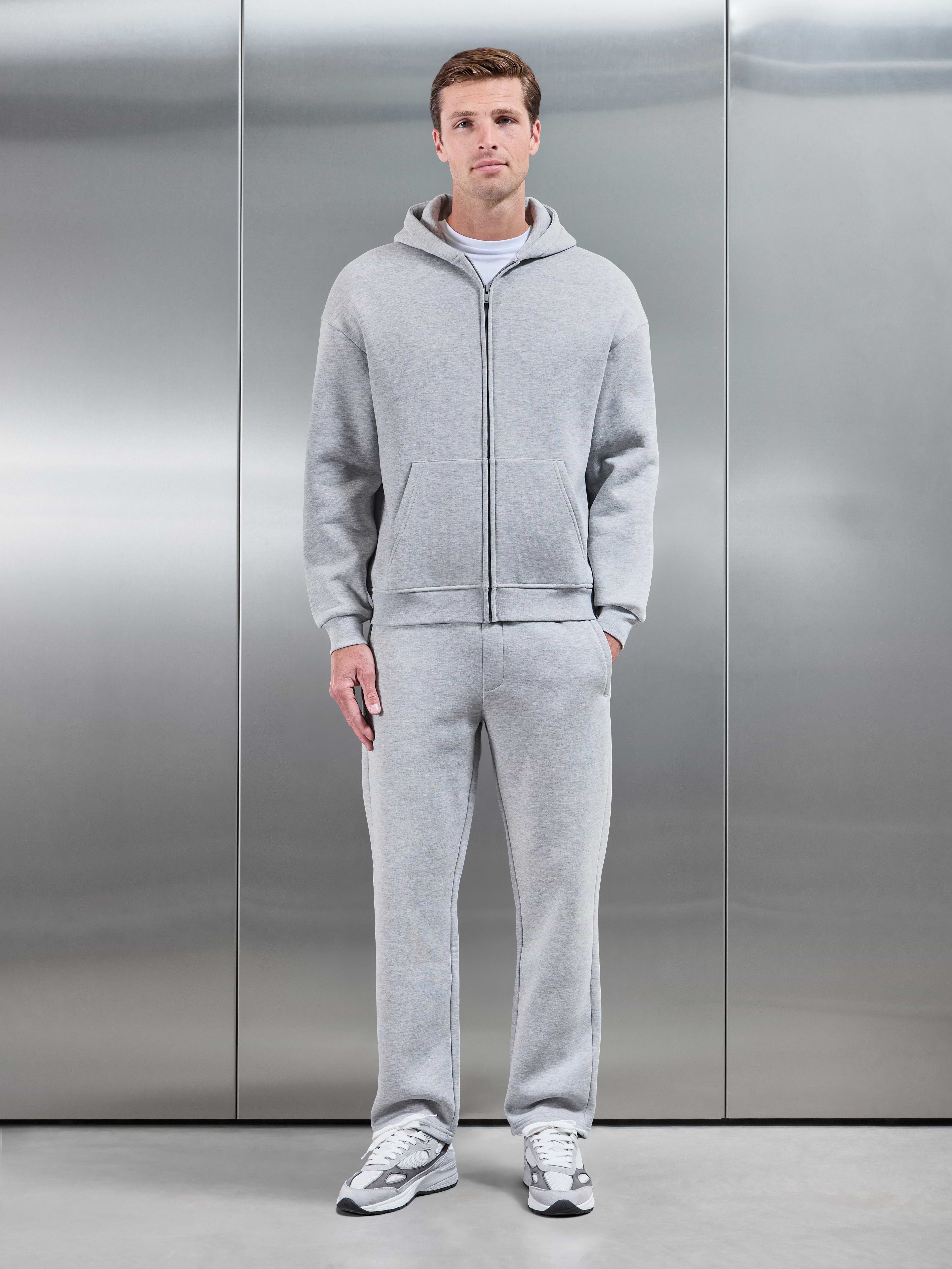 Essential Relaxed Zip Hoodie in Marl Grey