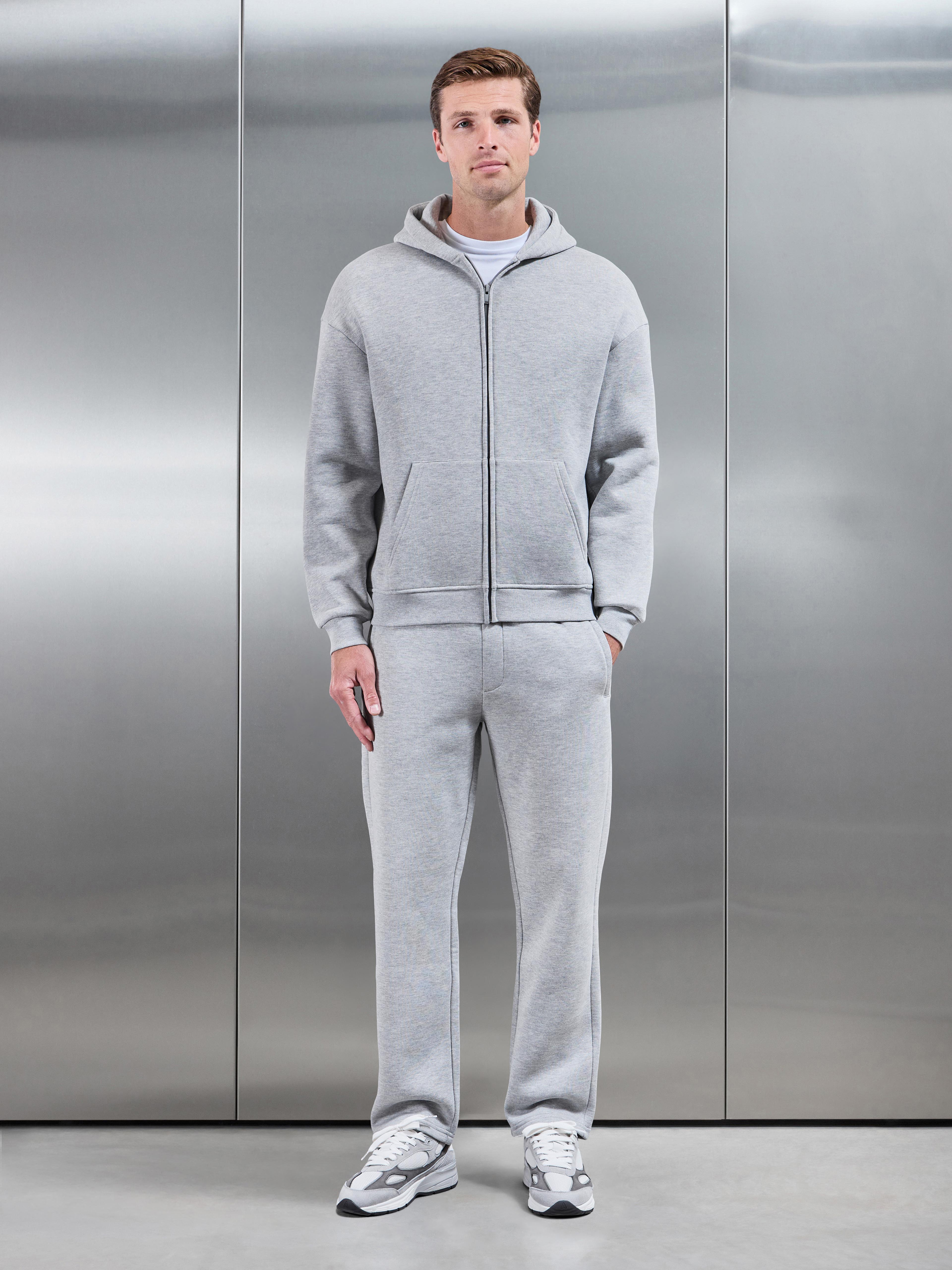 Essential Relaxed Zip Hoodie in Marl Grey