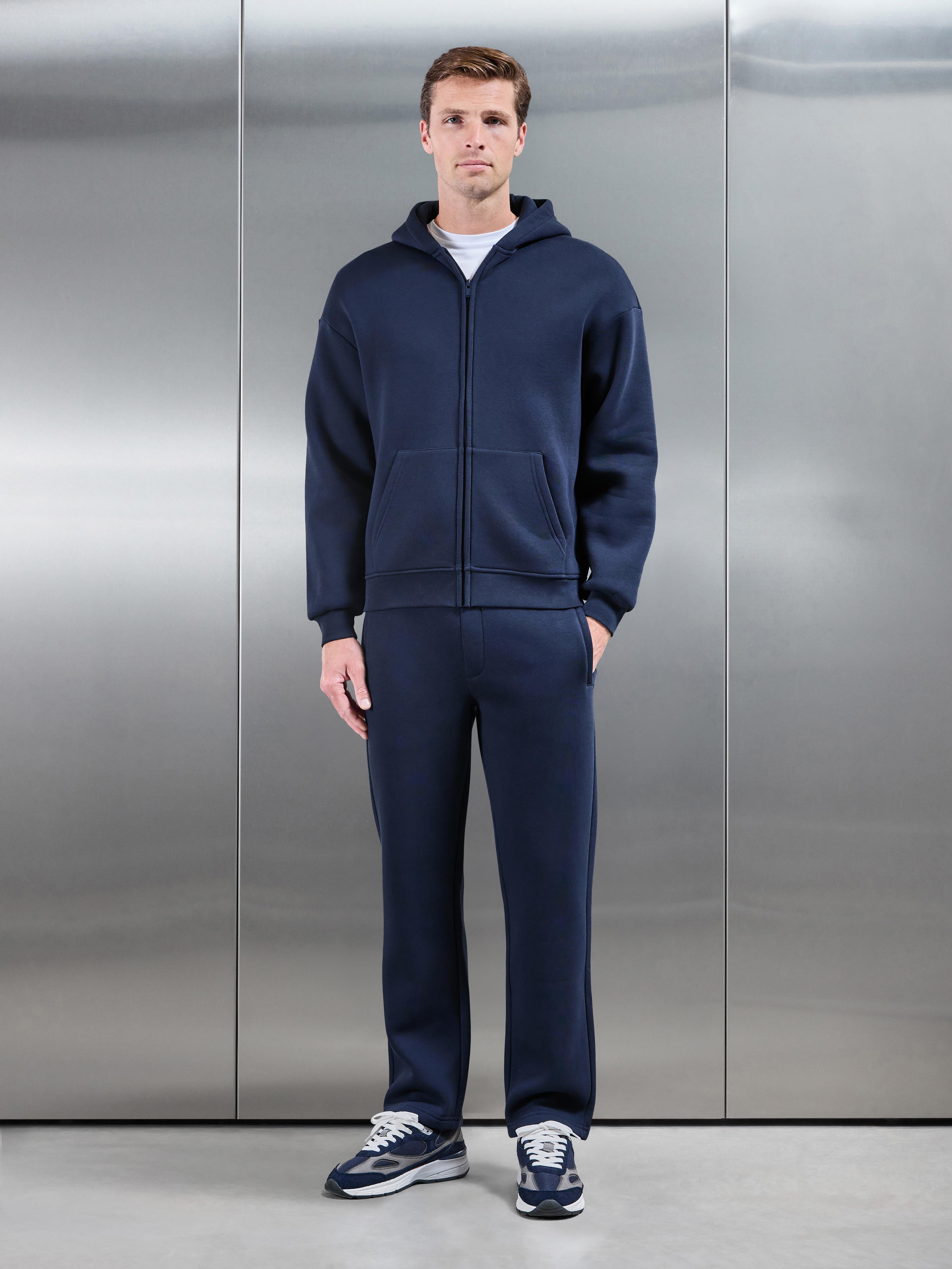 Essential Relaxed Zip Hoodie in Navy