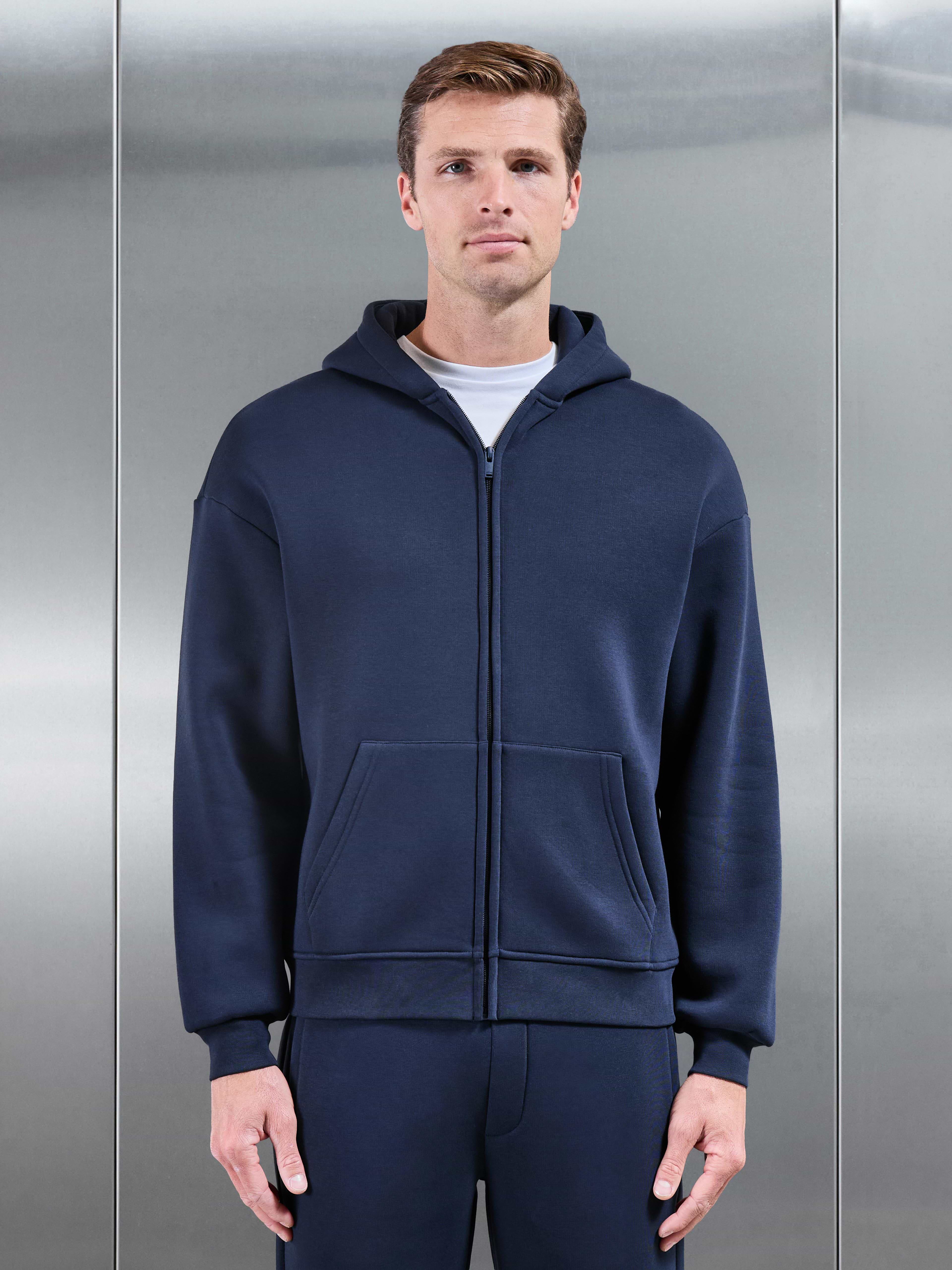Essential Relaxed Zip Hoodie in Navy