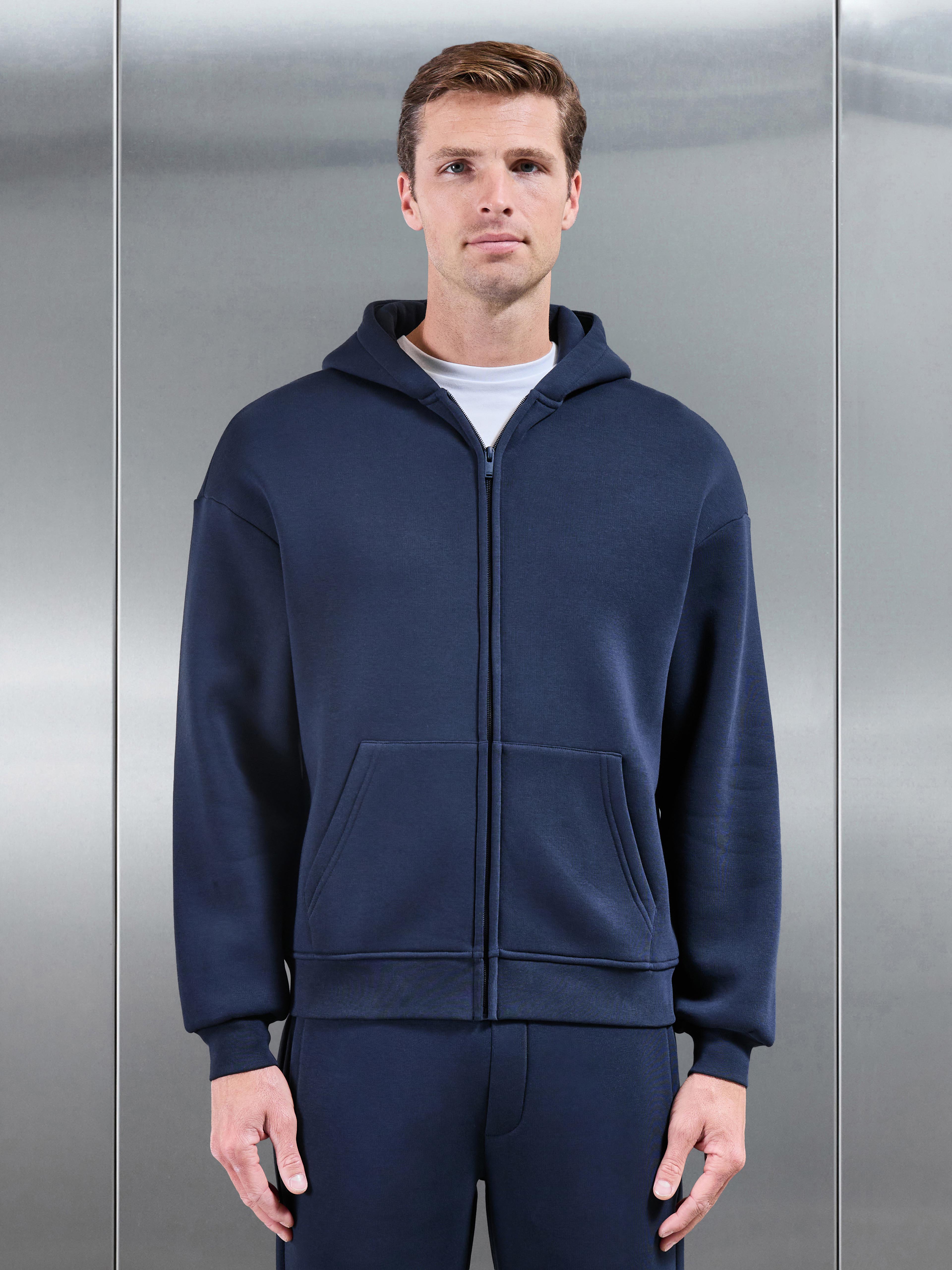 Essential Relaxed Zip Hoodie in Navy