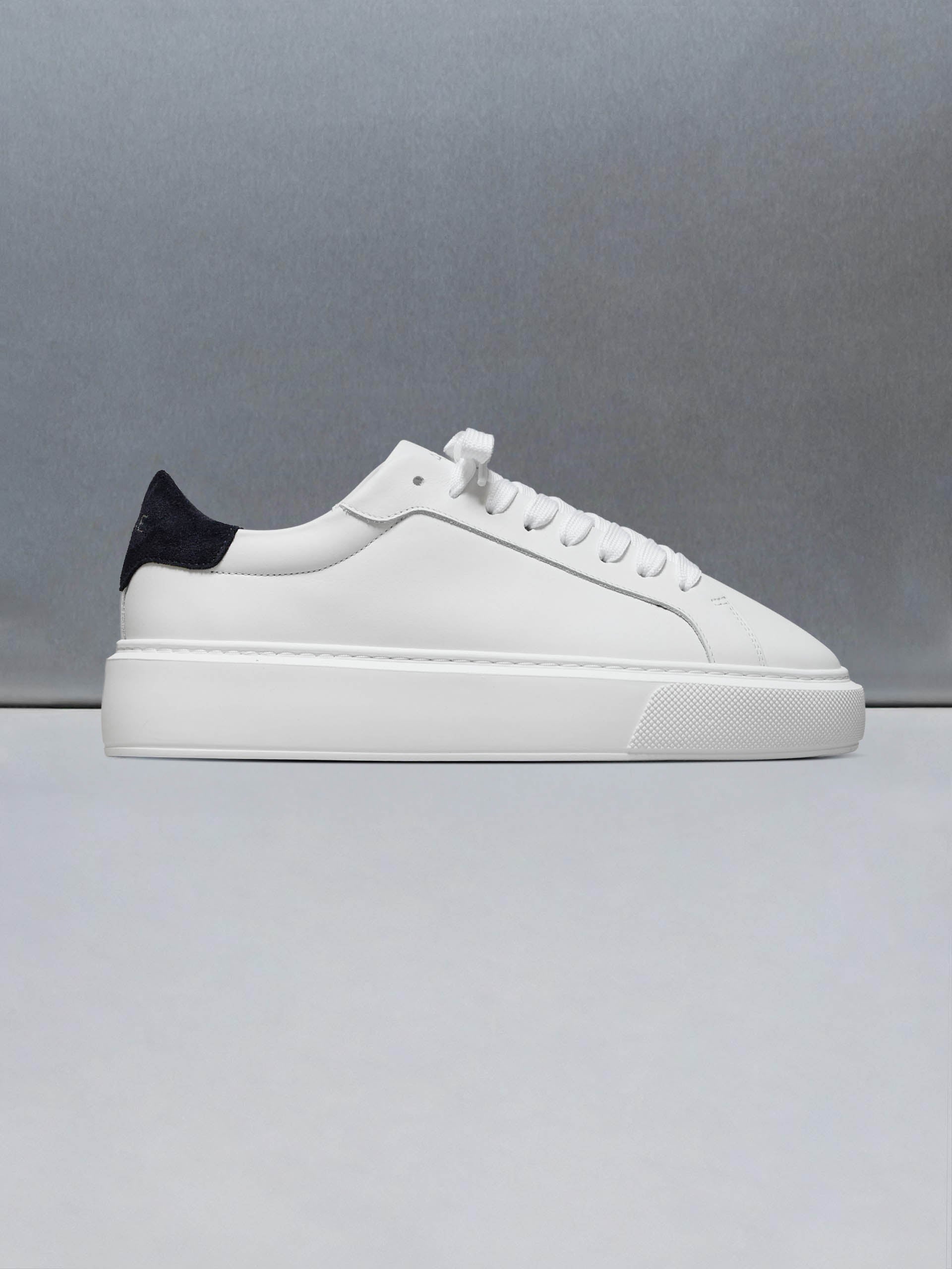 Essential Leather Trainer in White Navy