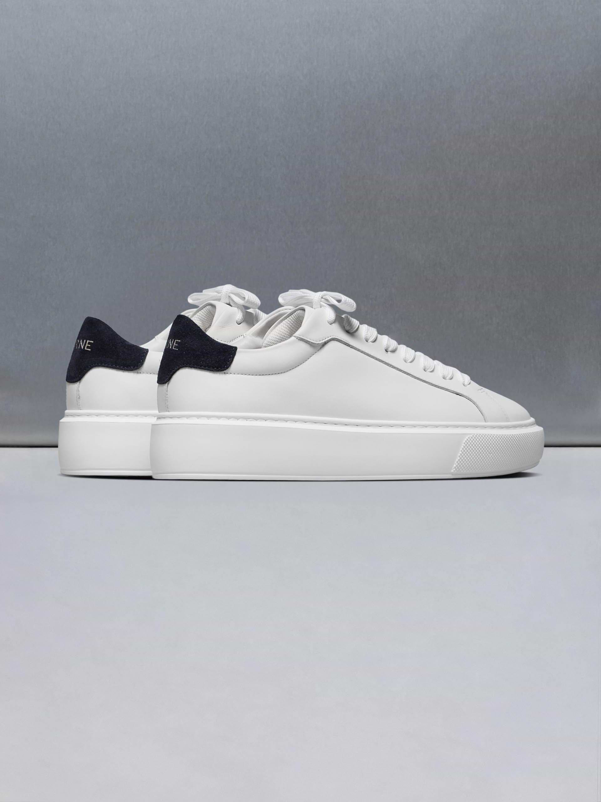 Essential Leather Trainer in White Navy