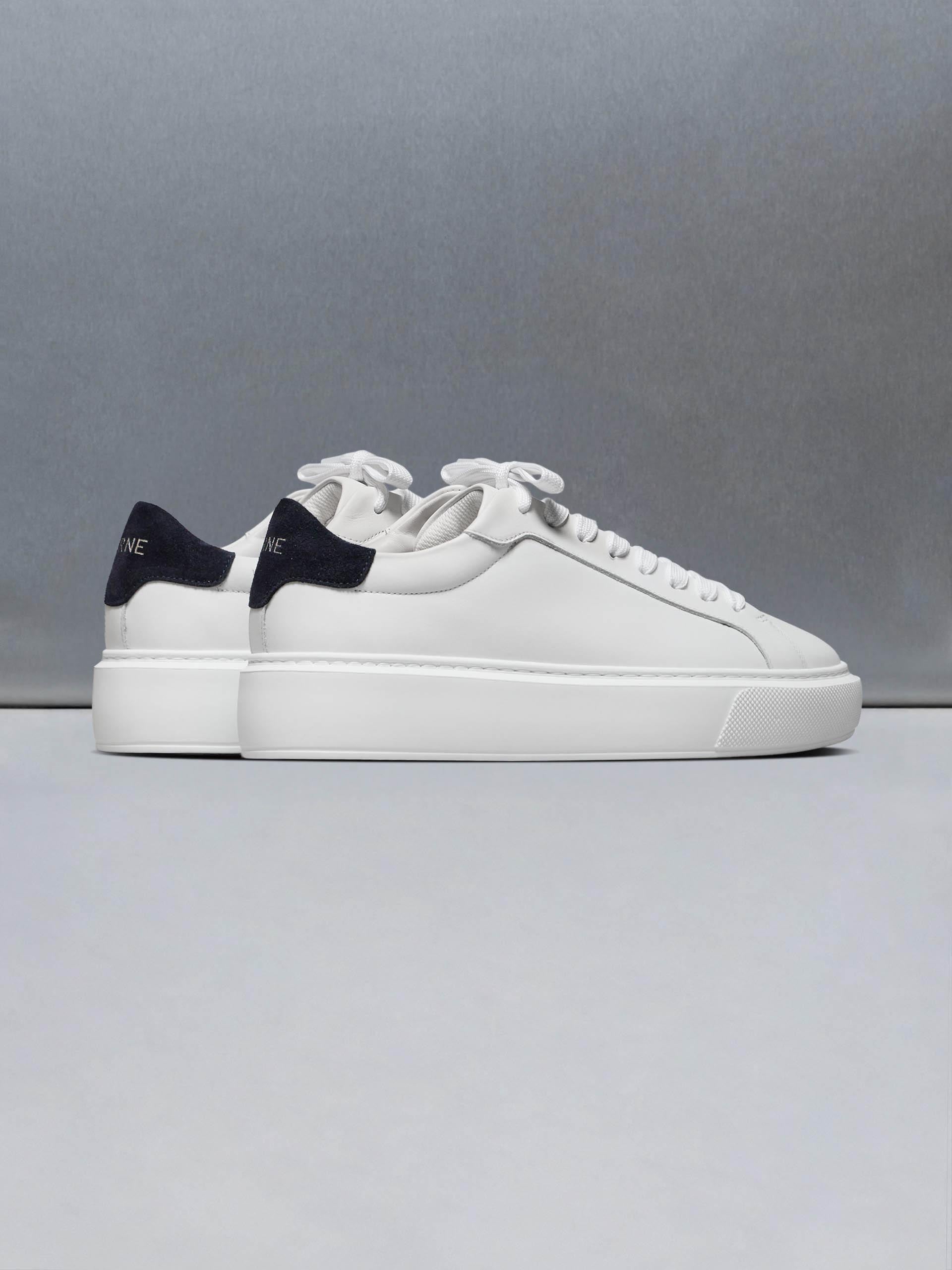 Essential Leather Trainer in White Navy