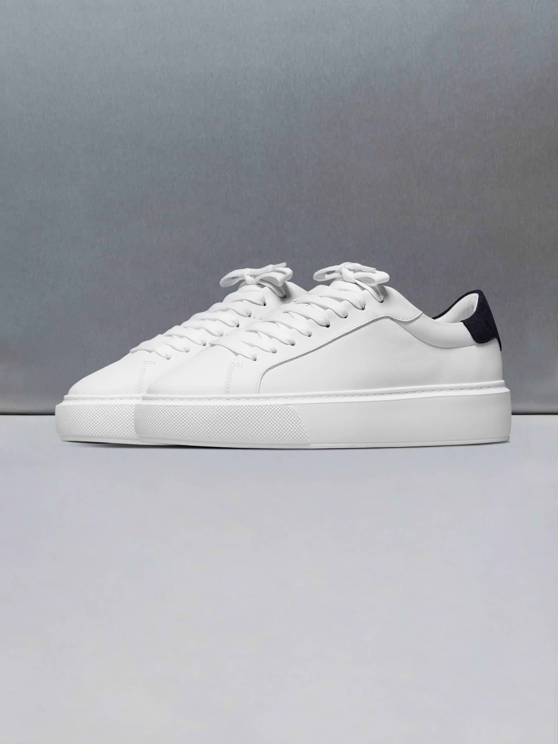 Essential Leather Trainer in White Navy
