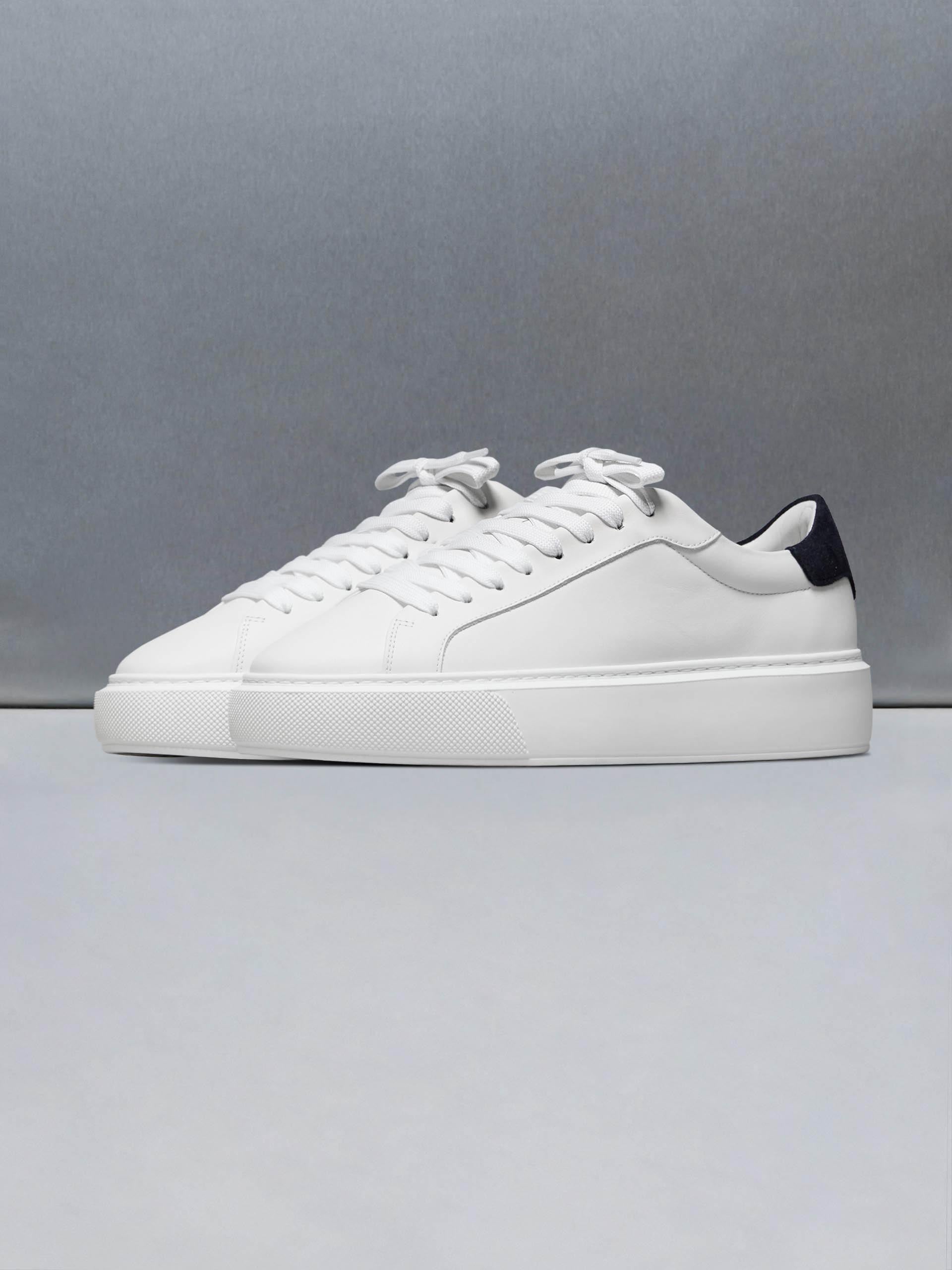 Essential Leather Trainer in White Navy