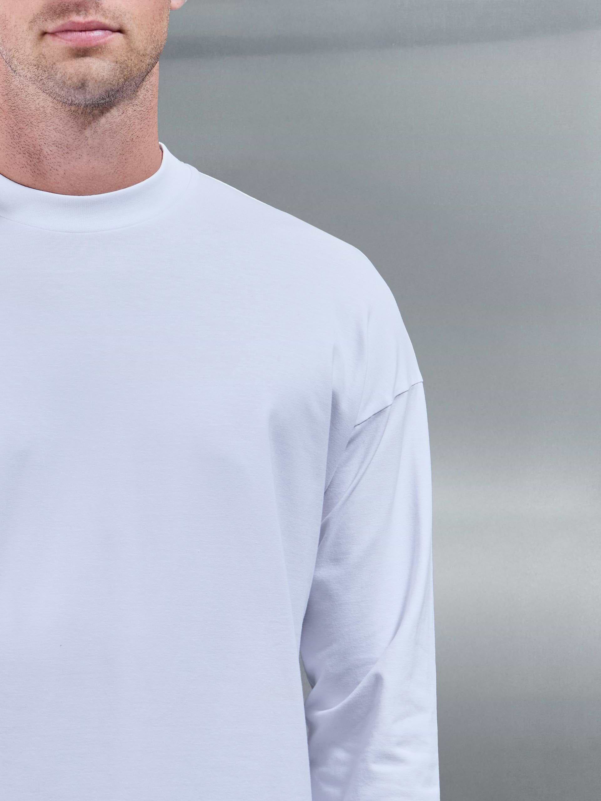 Essential Long Sleeve Relaxed Fit Stretch T-Shirt in White