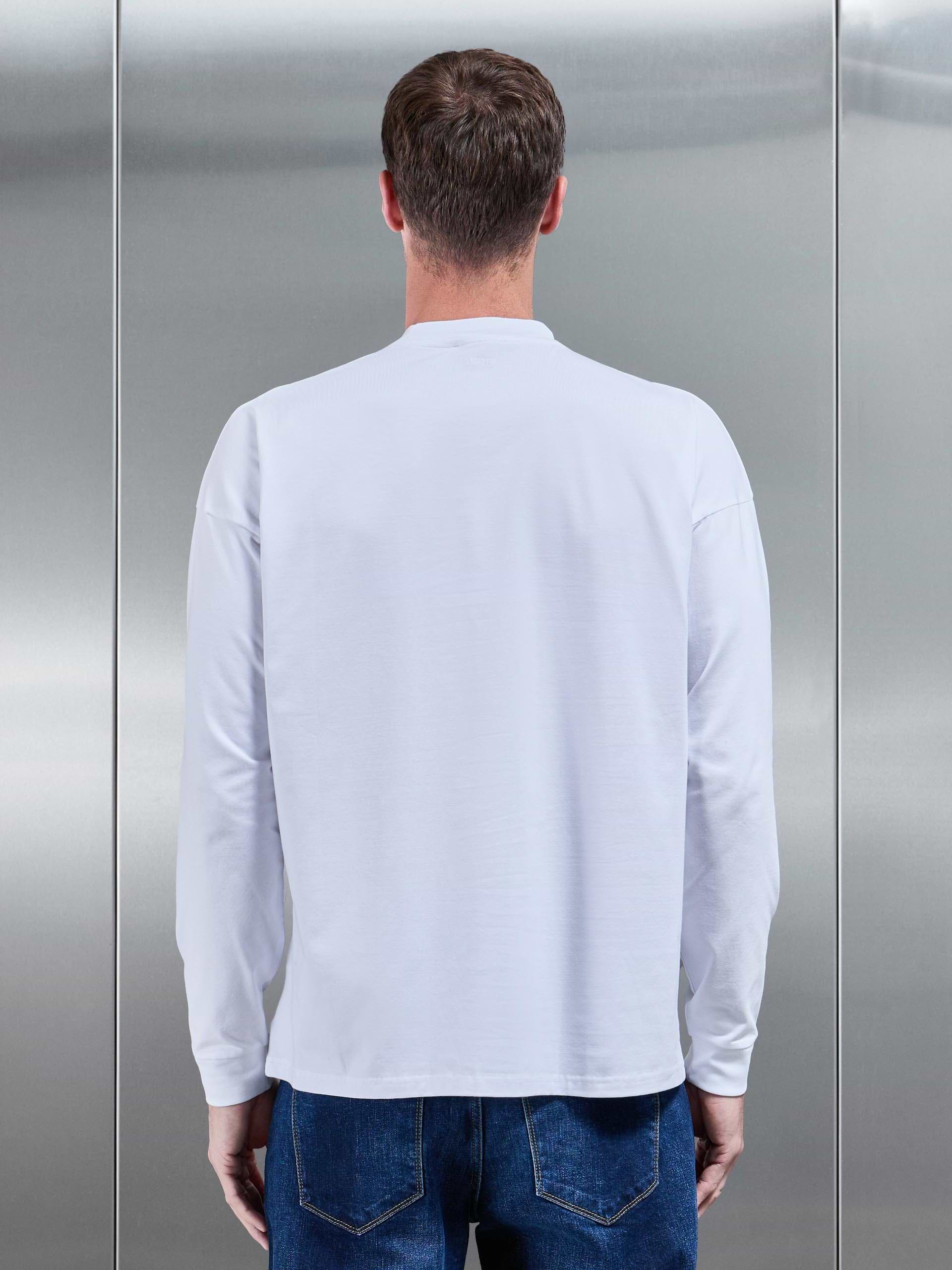 Essential Long Sleeve Relaxed Fit Stretch T-Shirt in White