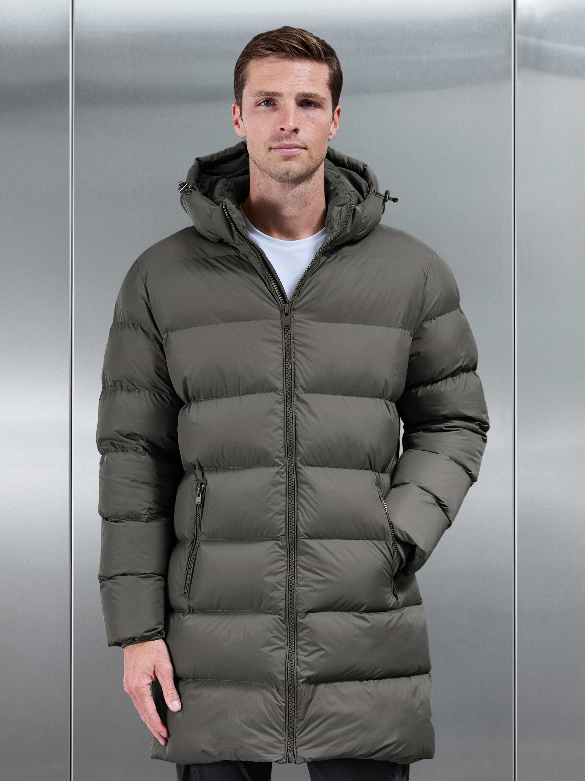 Essential Mid Length Puffer Jacket in Olive