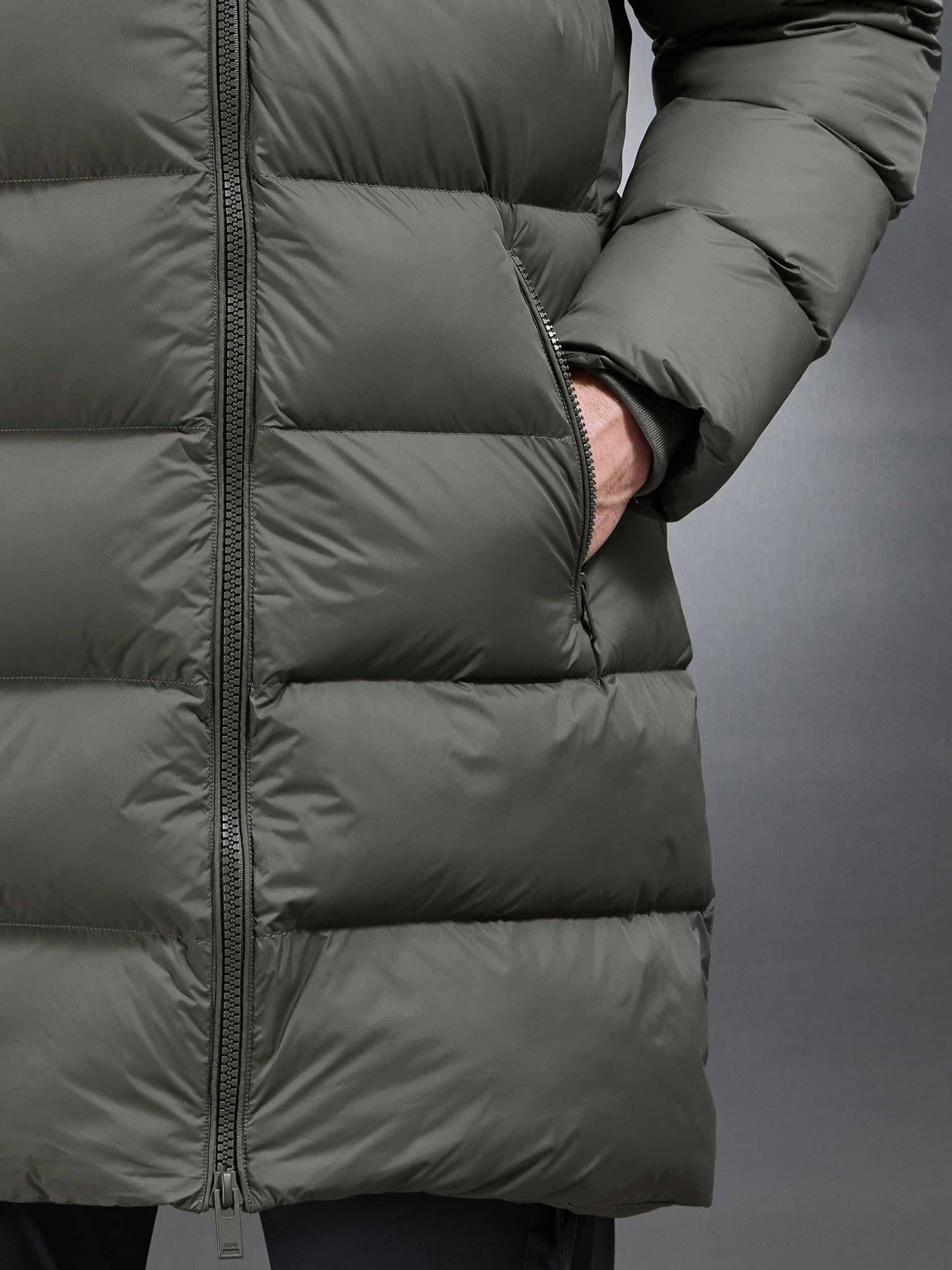 Essential Mid Length Puffer Jacket in Olive