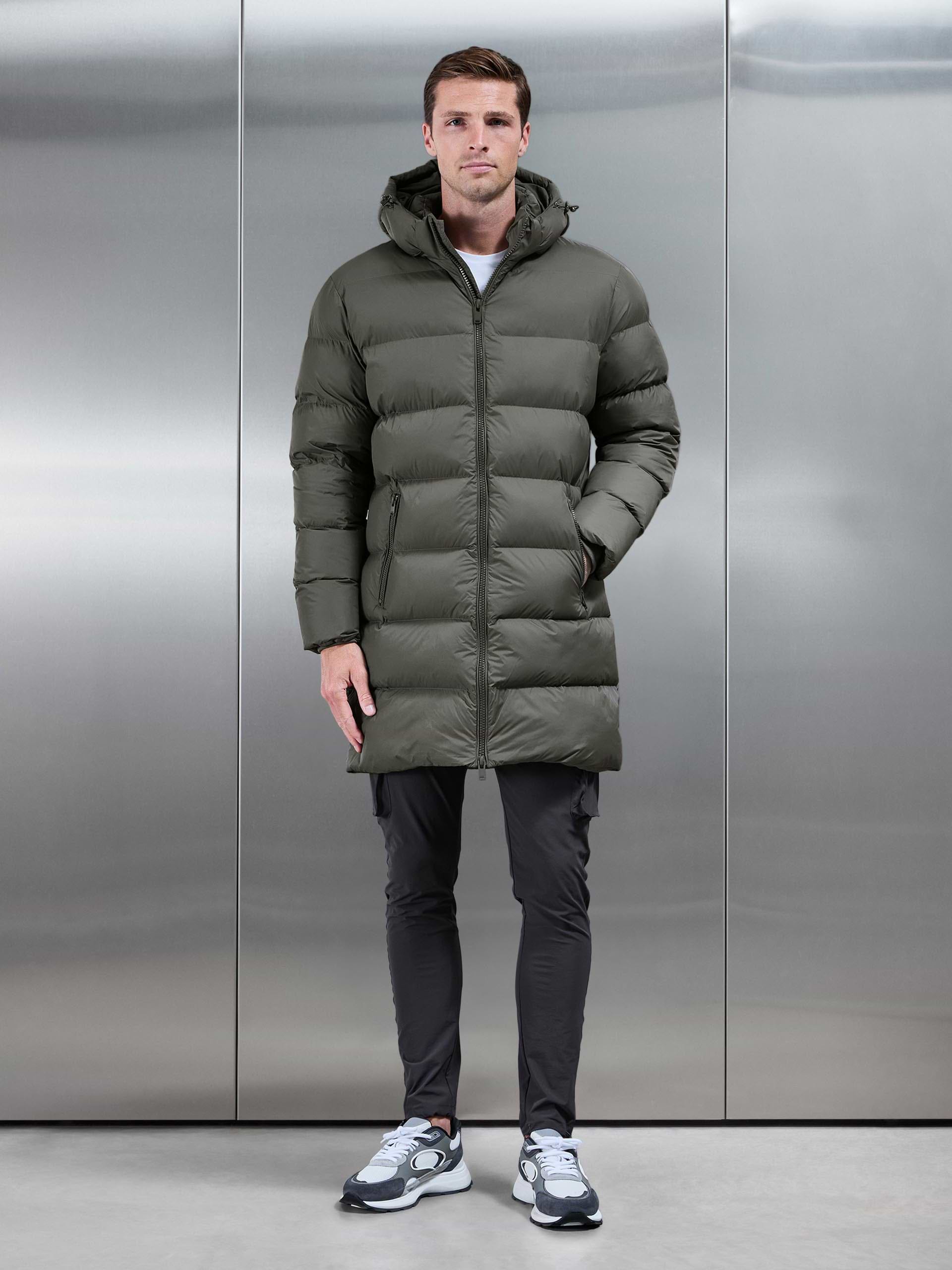 Essential Mid Length Puffer Jacket in Olive