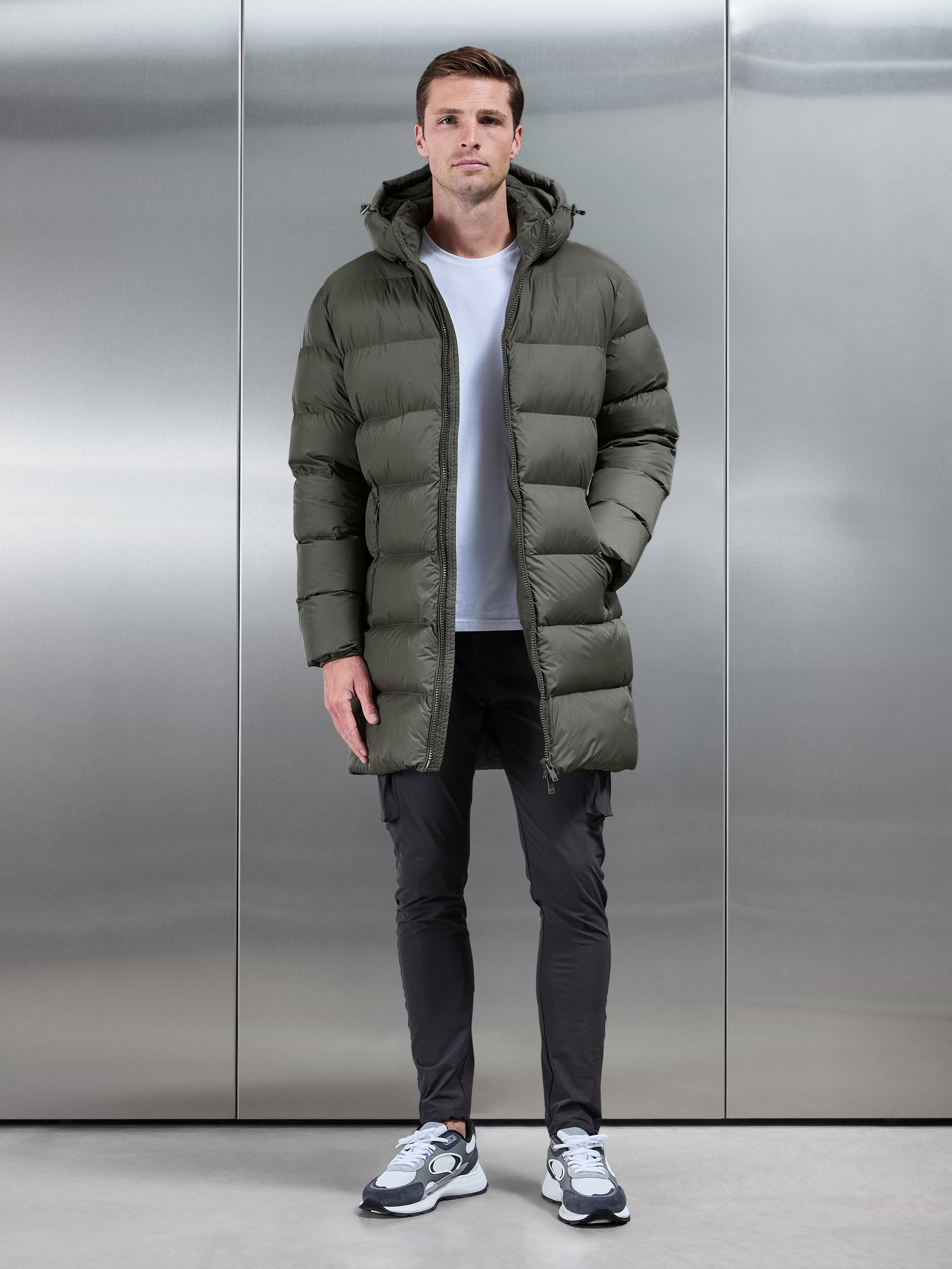 Essential Mid Length Puffer Jacket in Olive