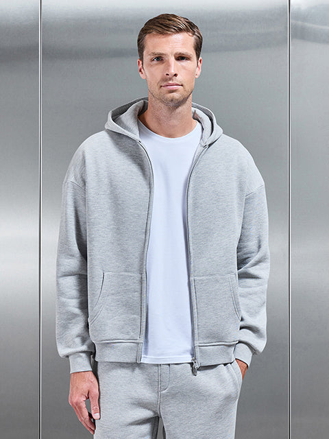 Essential Relaxed Fit Zip Through Hoodie in Marl Grey