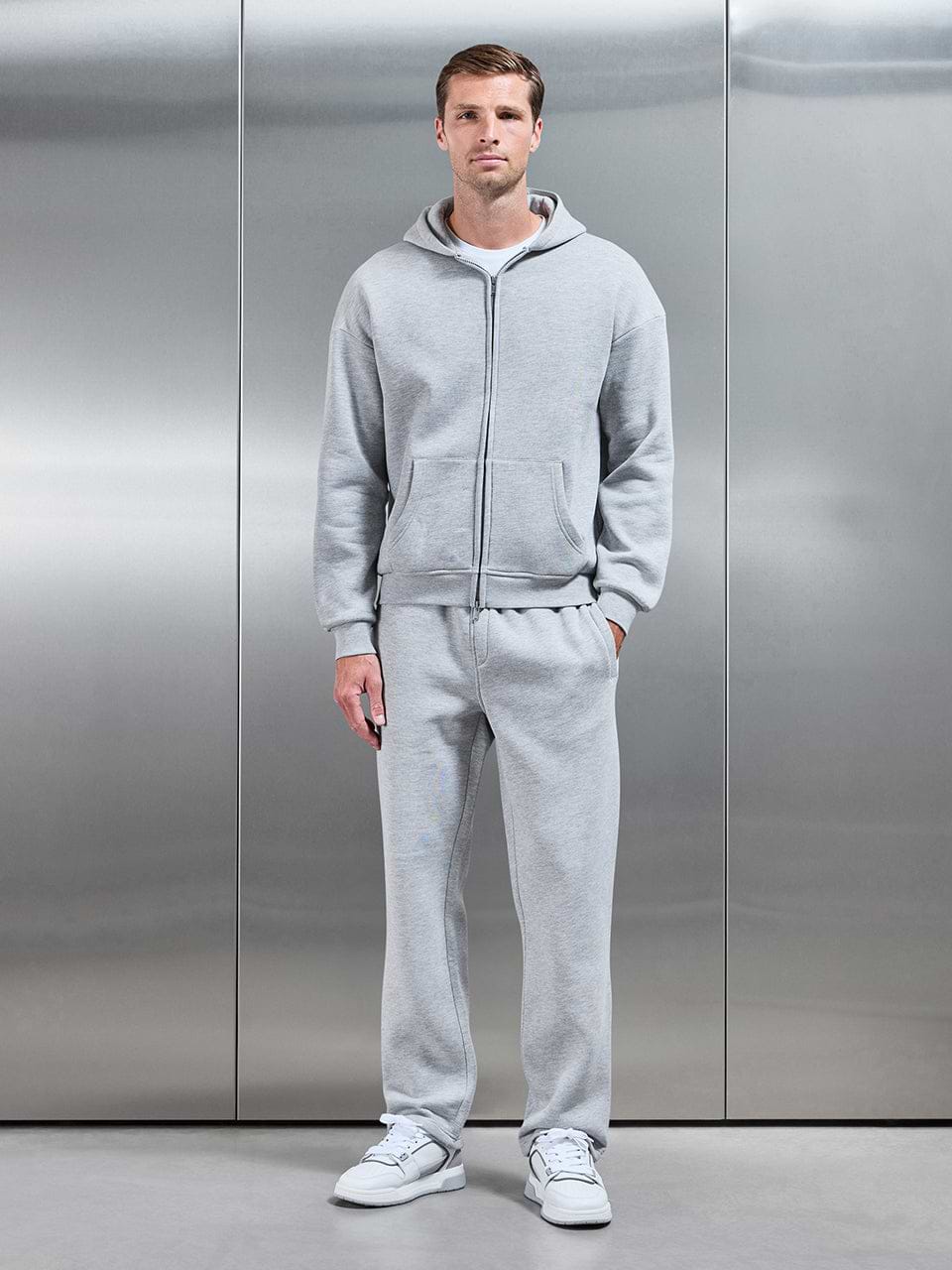 Essential Relaxed Fit Zip Through Hoodie in Marl Grey