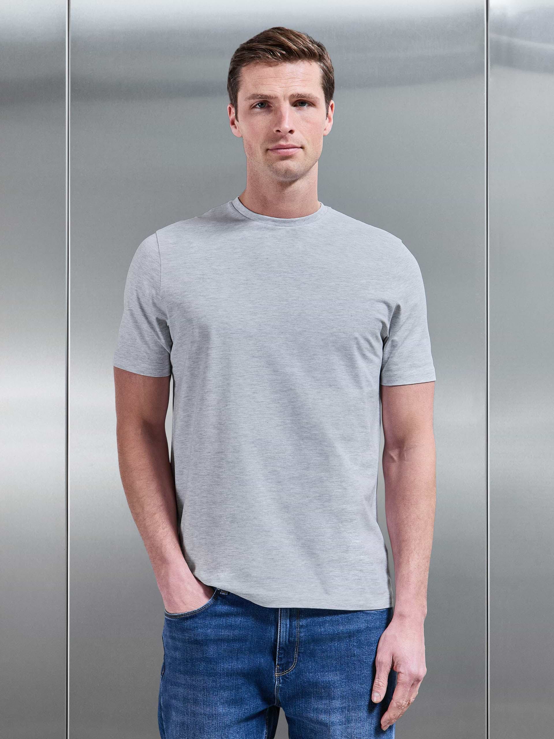 Essential Slim Fit Cotton Stretch T-Shirt in Marl Grey