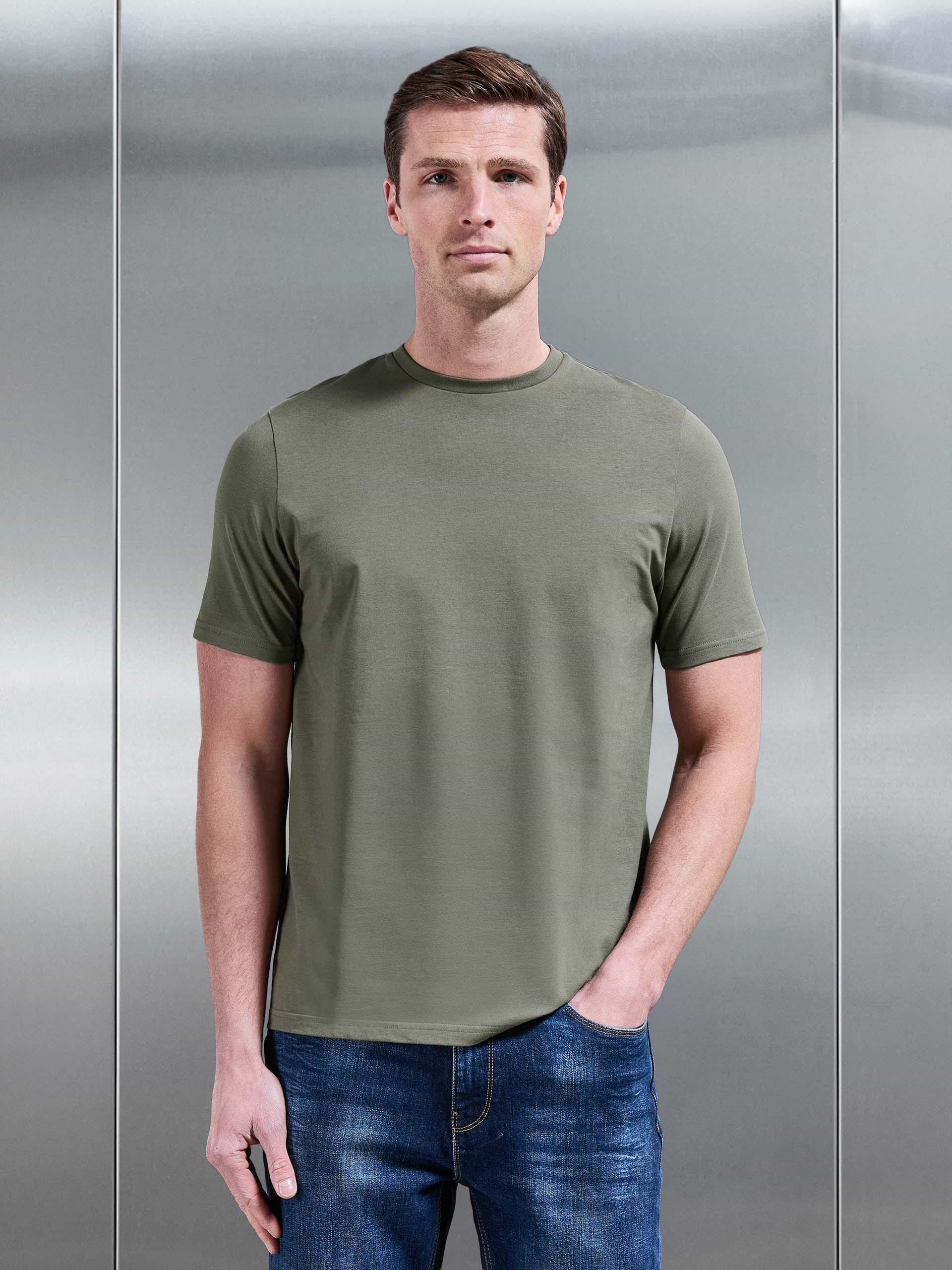 Essential Slim Fit Cotton Stretch T-Shirt in Sage