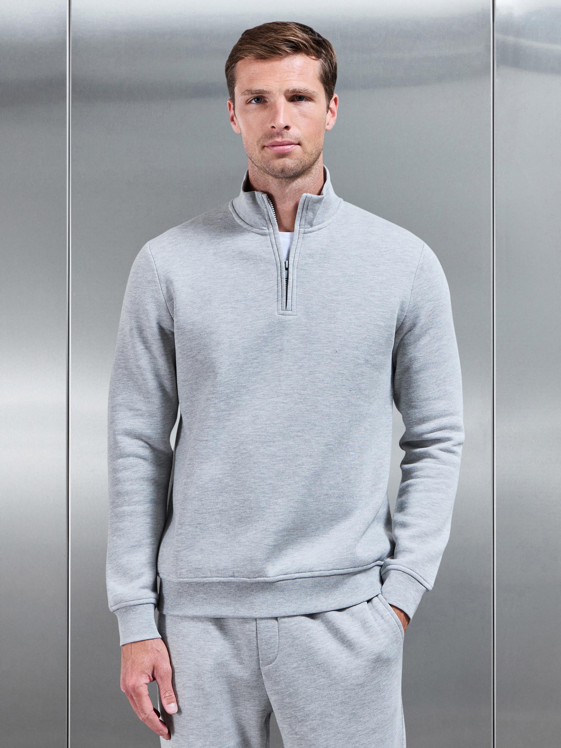Essential Slim Half Zip in Marl Grey