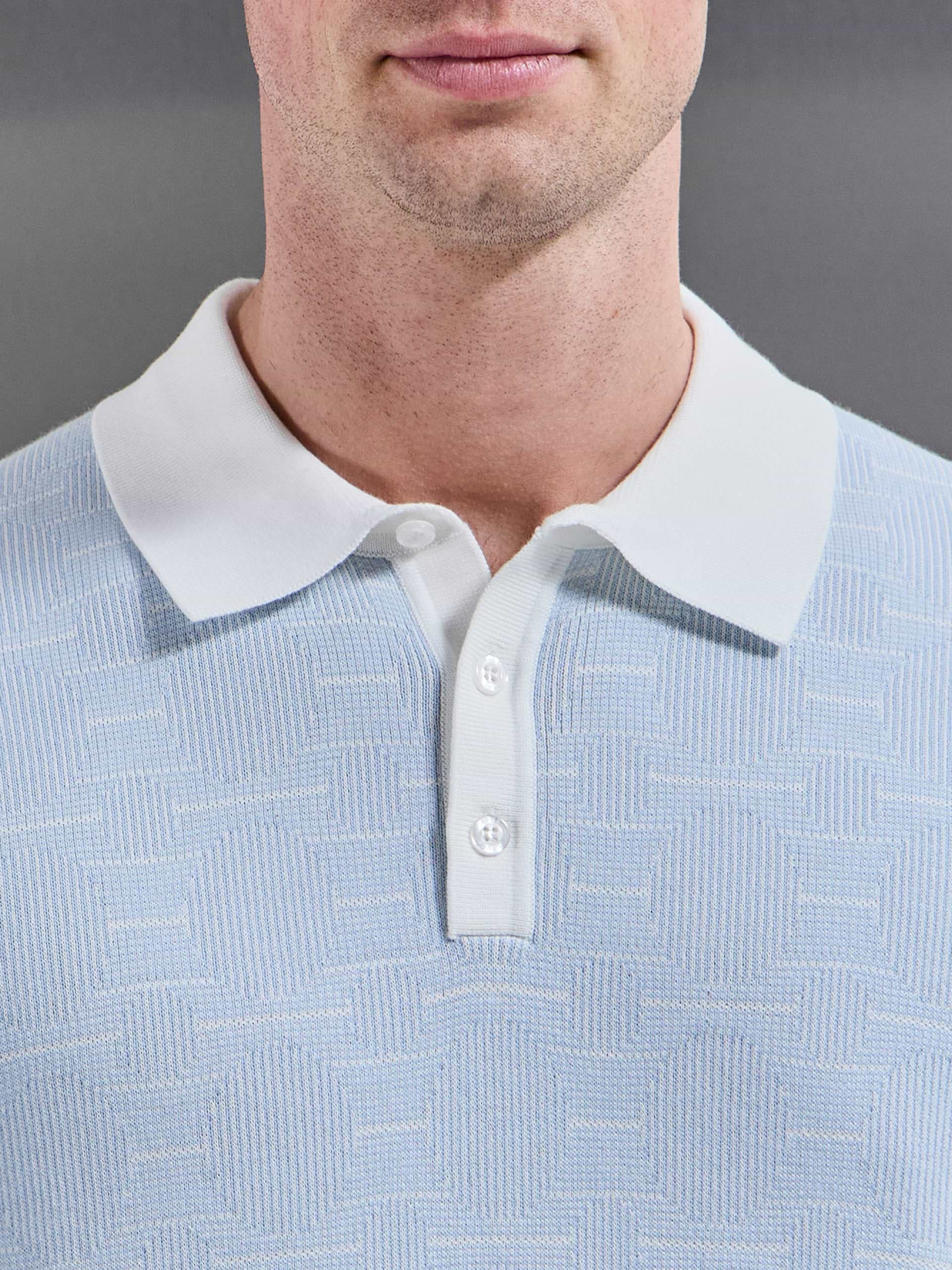Este Knitted Button Polo Shirt in Light Blue