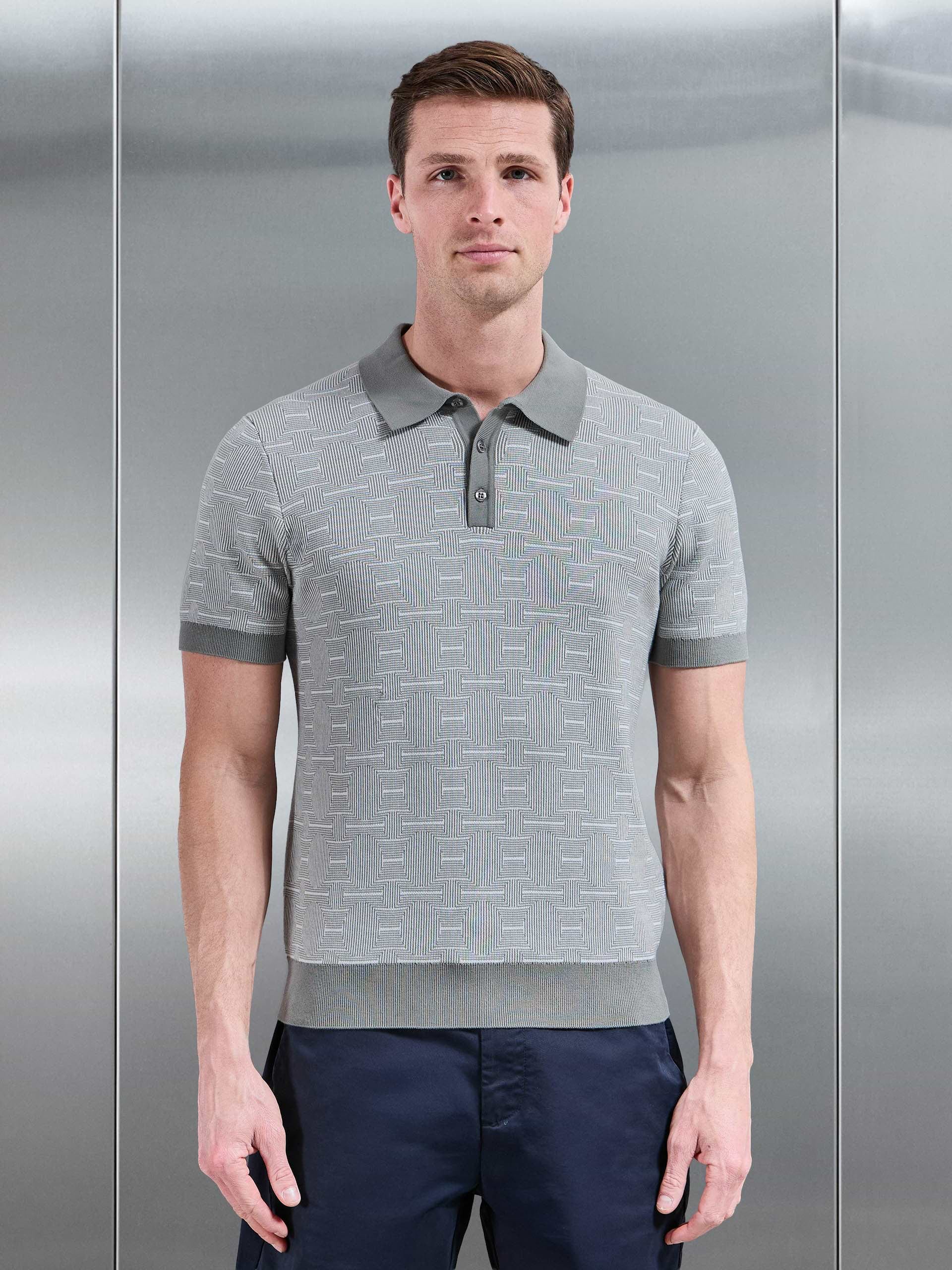 Este Knitted Button Polo Shirt in Sage