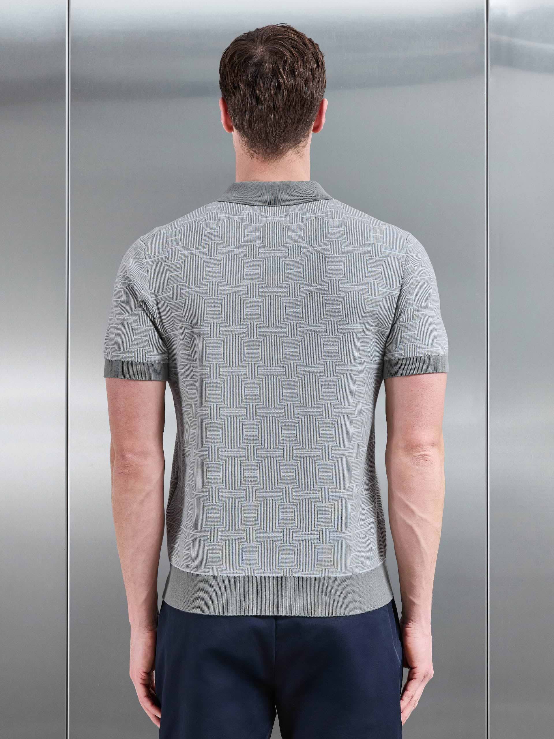 Este Knitted Button Polo Shirt in Sage