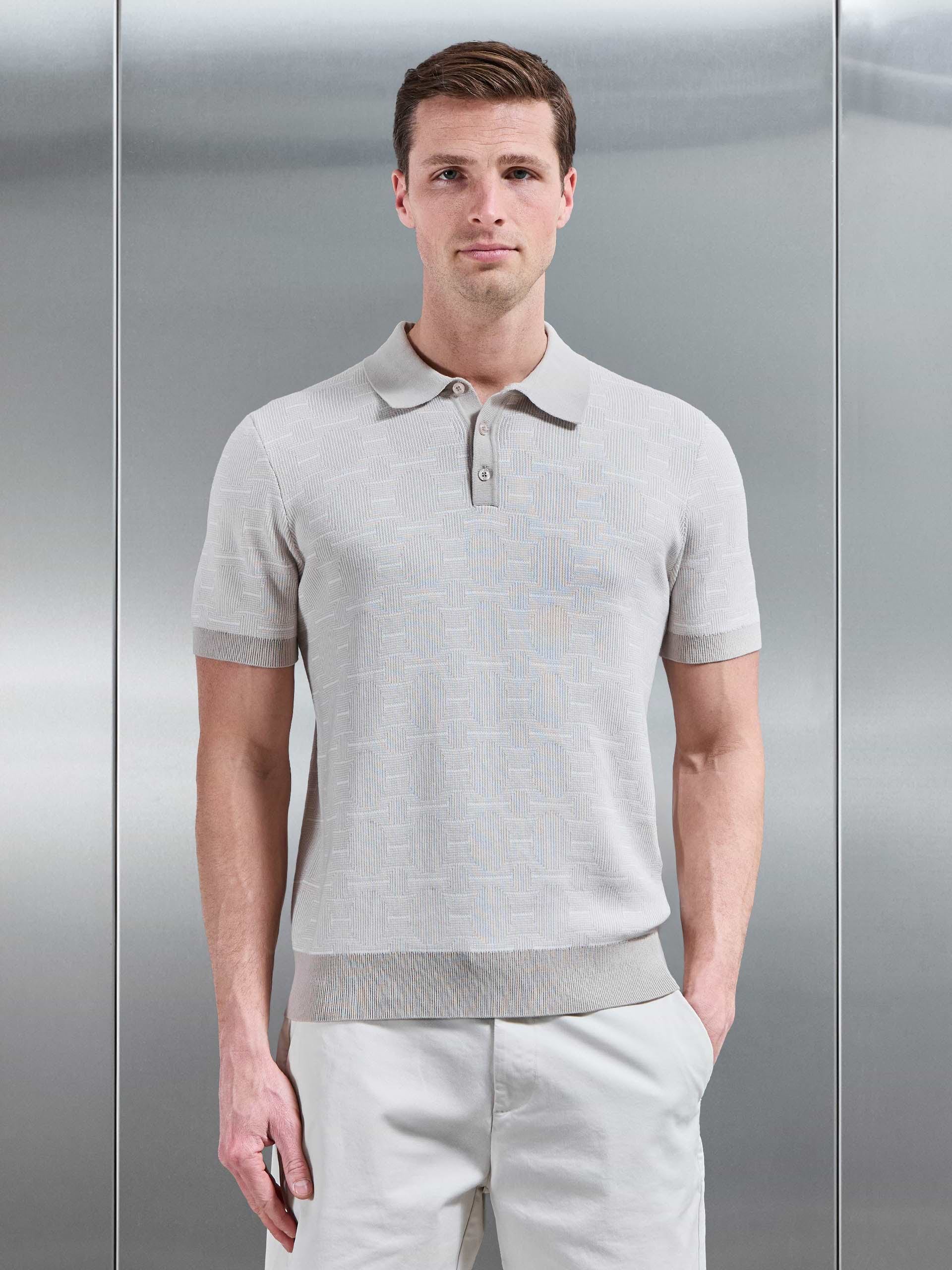 Este Knitted Button Polo Shirt in Stone