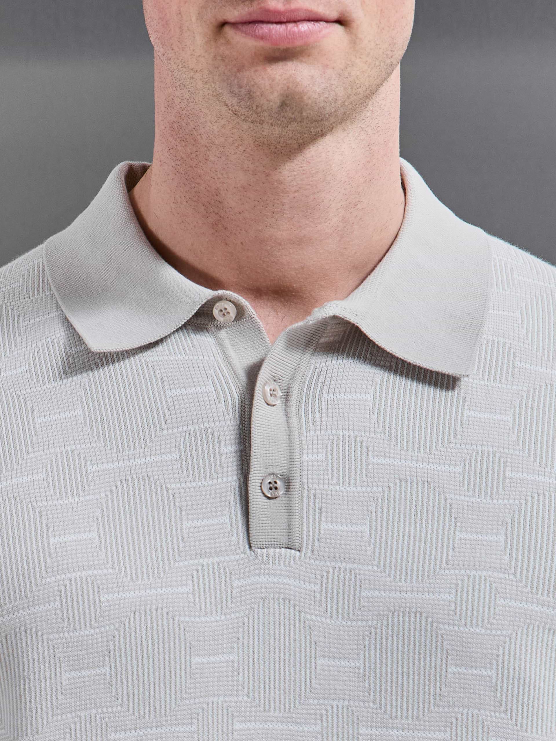 Este Knitted Button Polo Shirt in Stone
