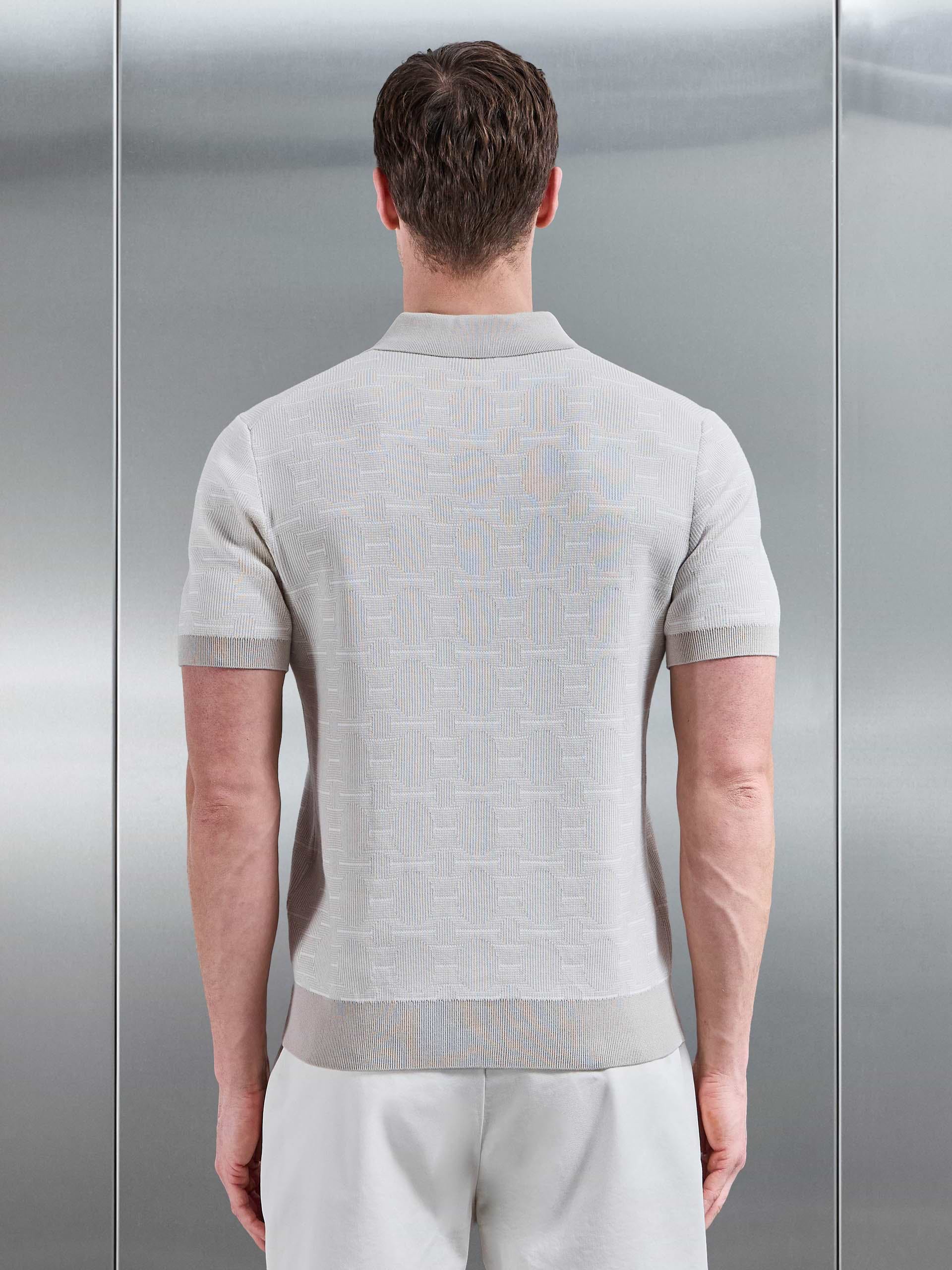 Este Knitted Button Polo Shirt in Stone