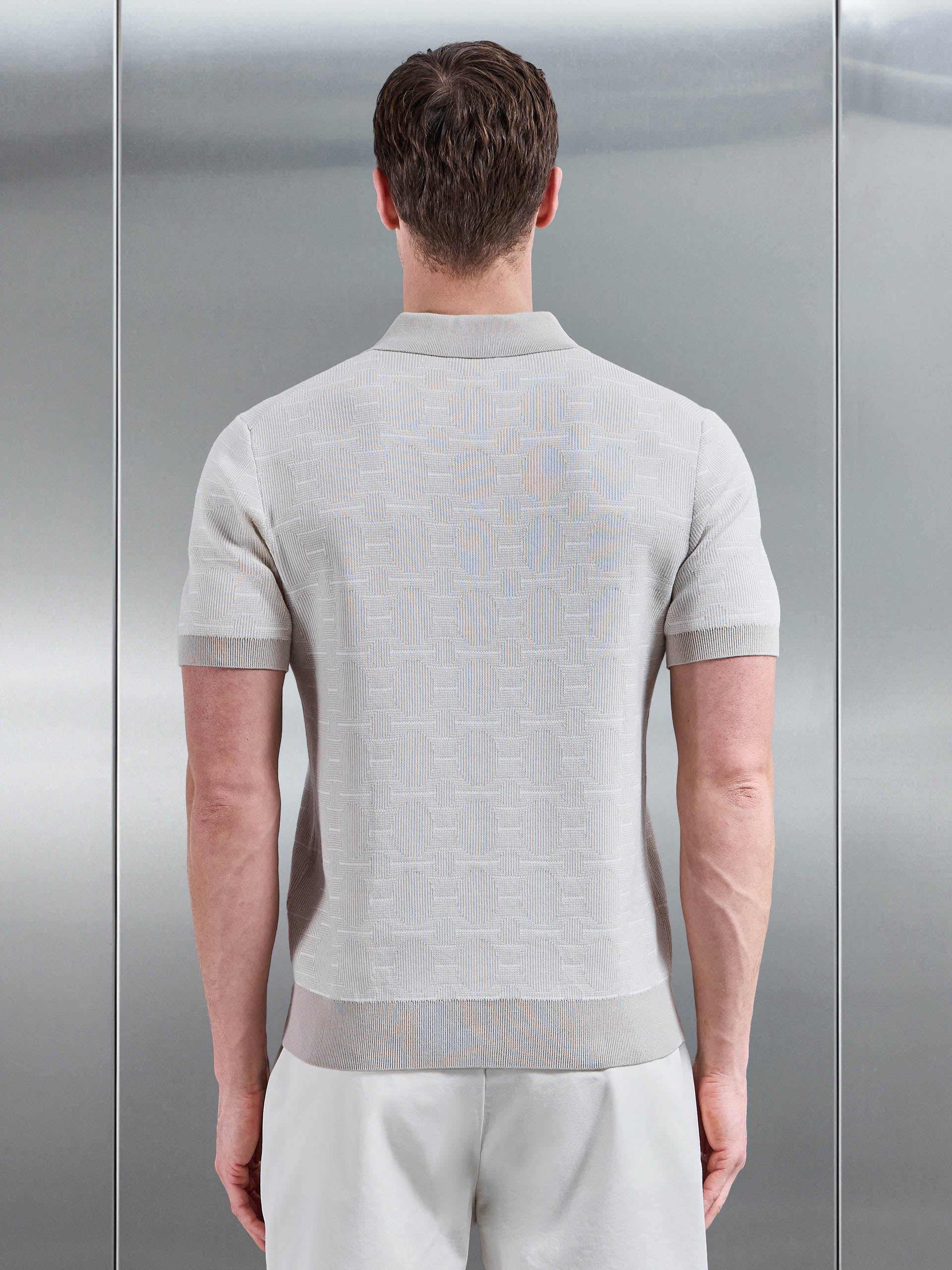 Este Knitted Button Polo Shirt in Stone