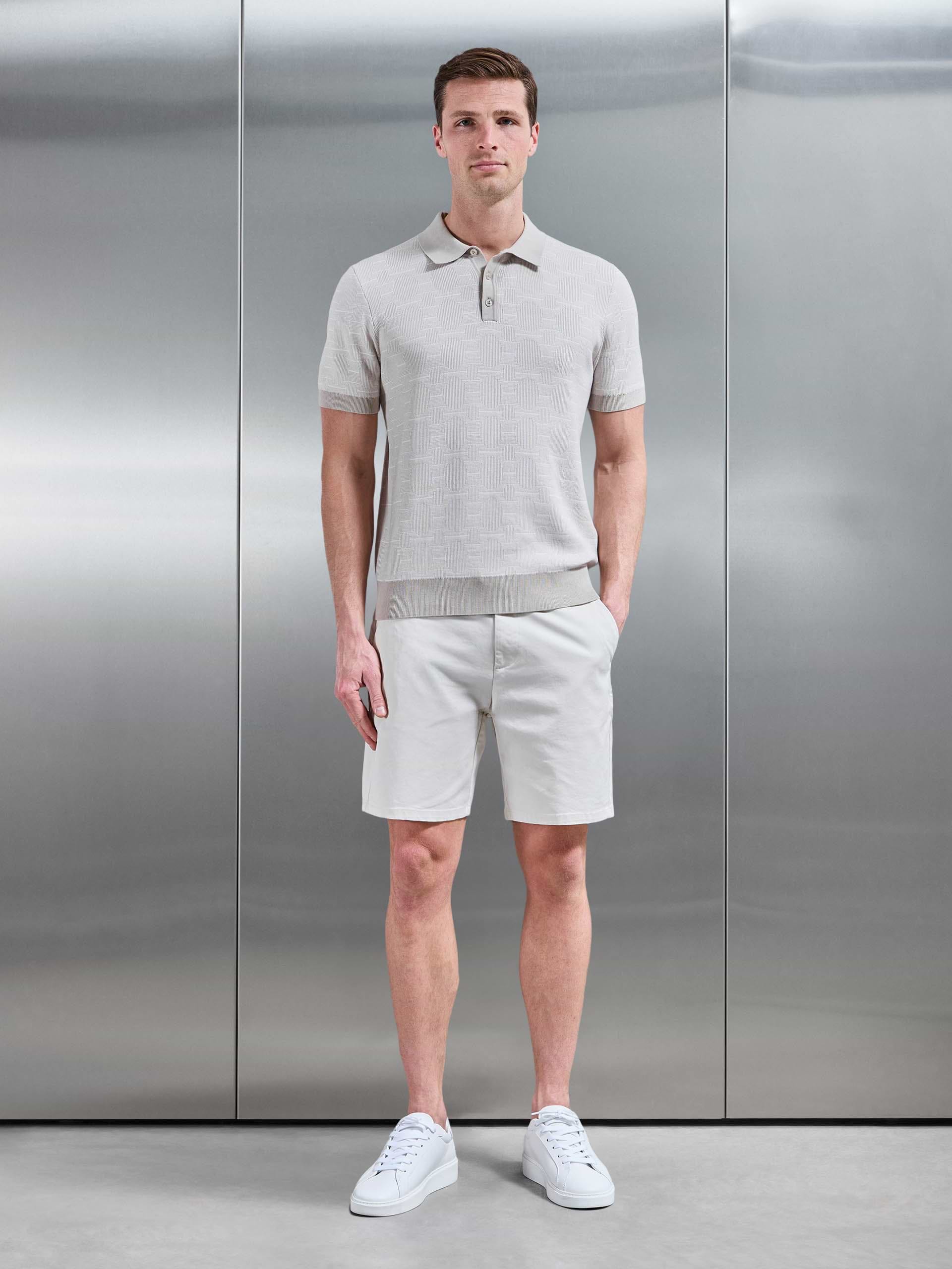 Este Knitted Button Polo Shirt in Stone