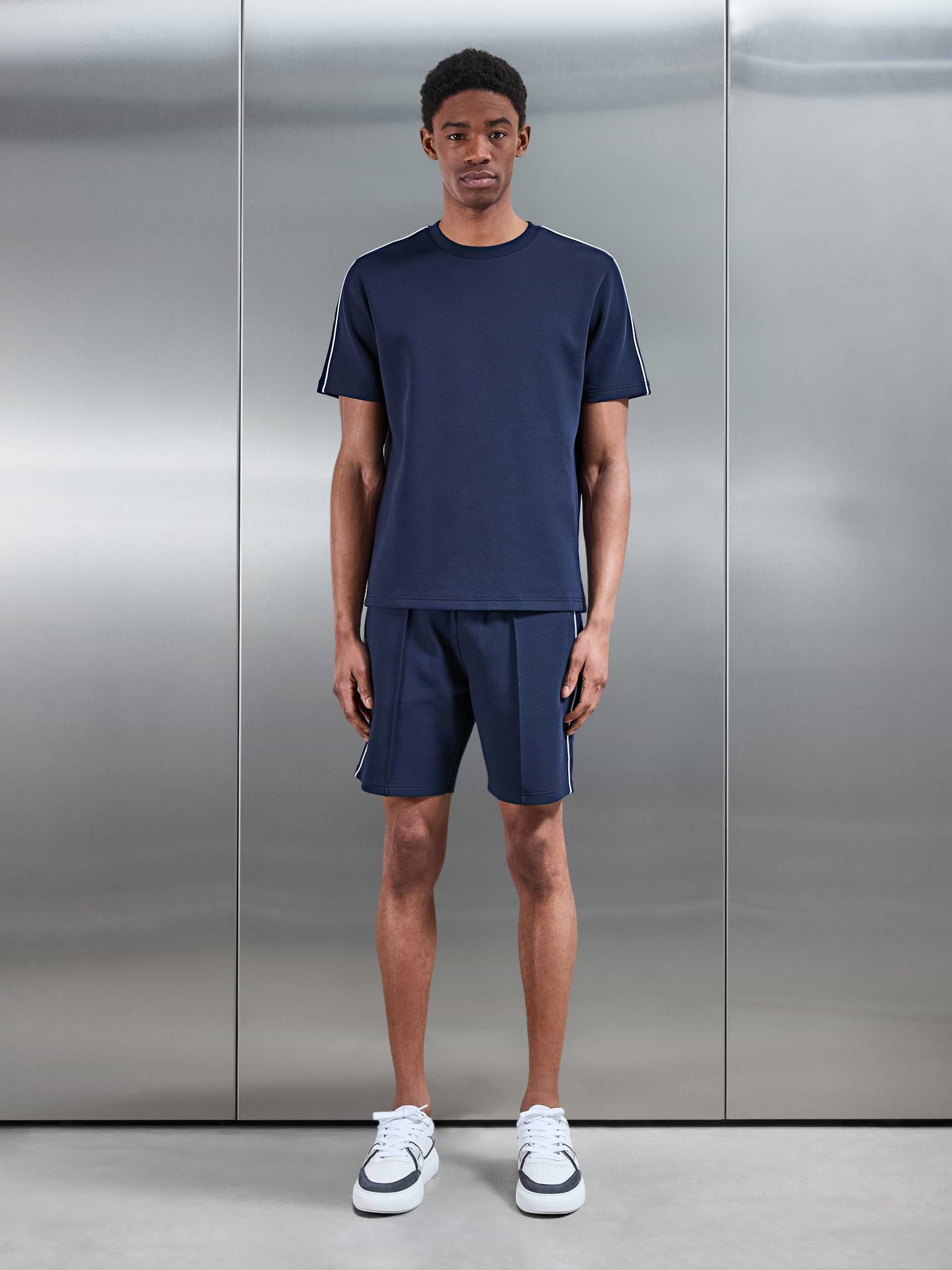 Everyday Luxe Piping T-Shirt in Navy