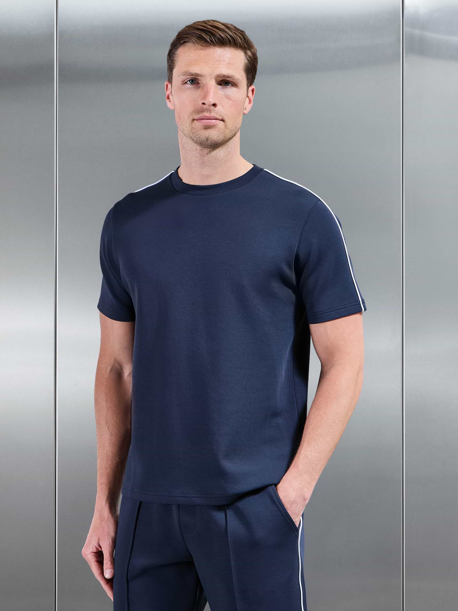 Everyday Luxe Piping T-Shirt in Navy