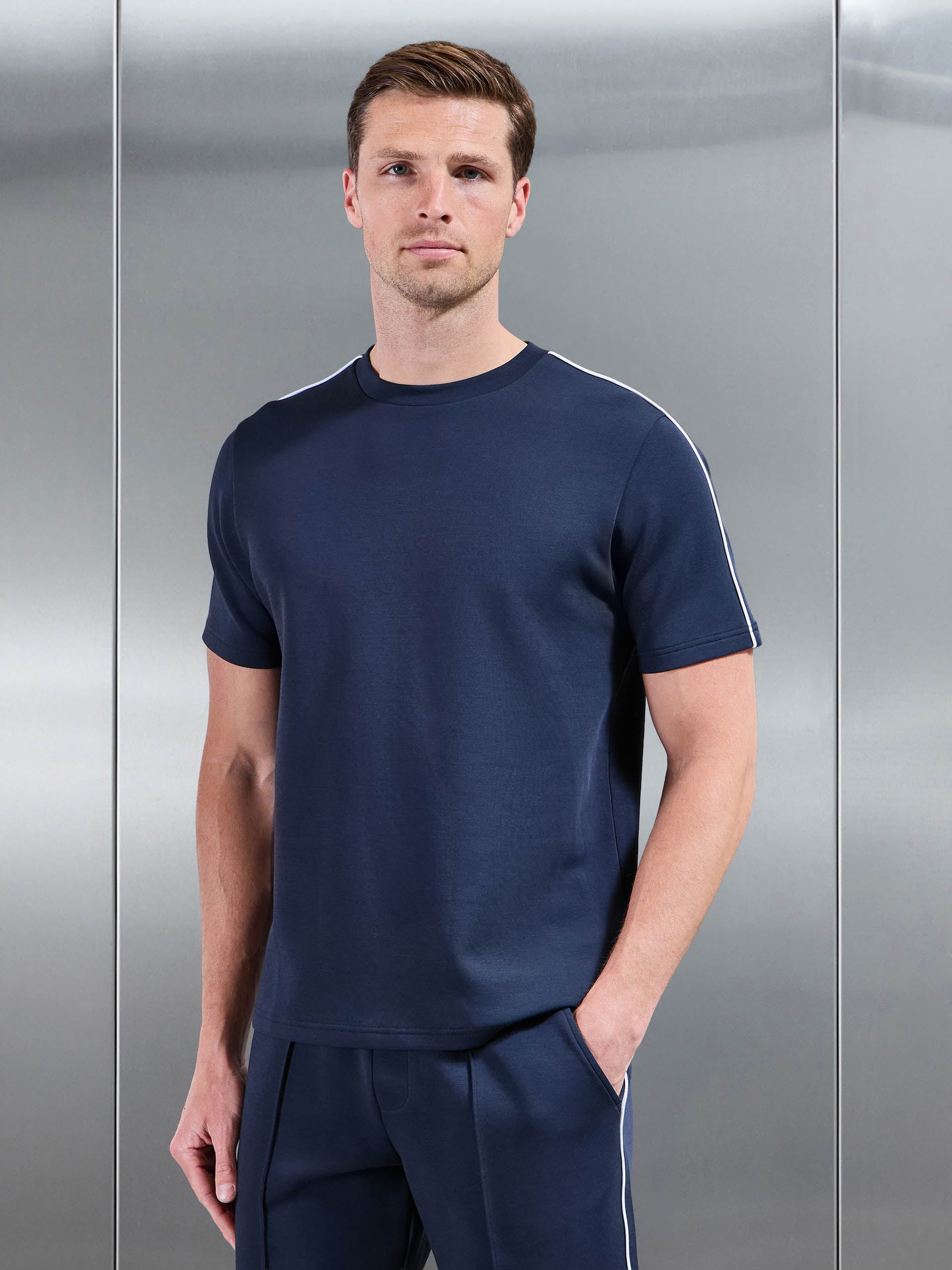 Everyday Luxe Piping T-Shirt in Navy