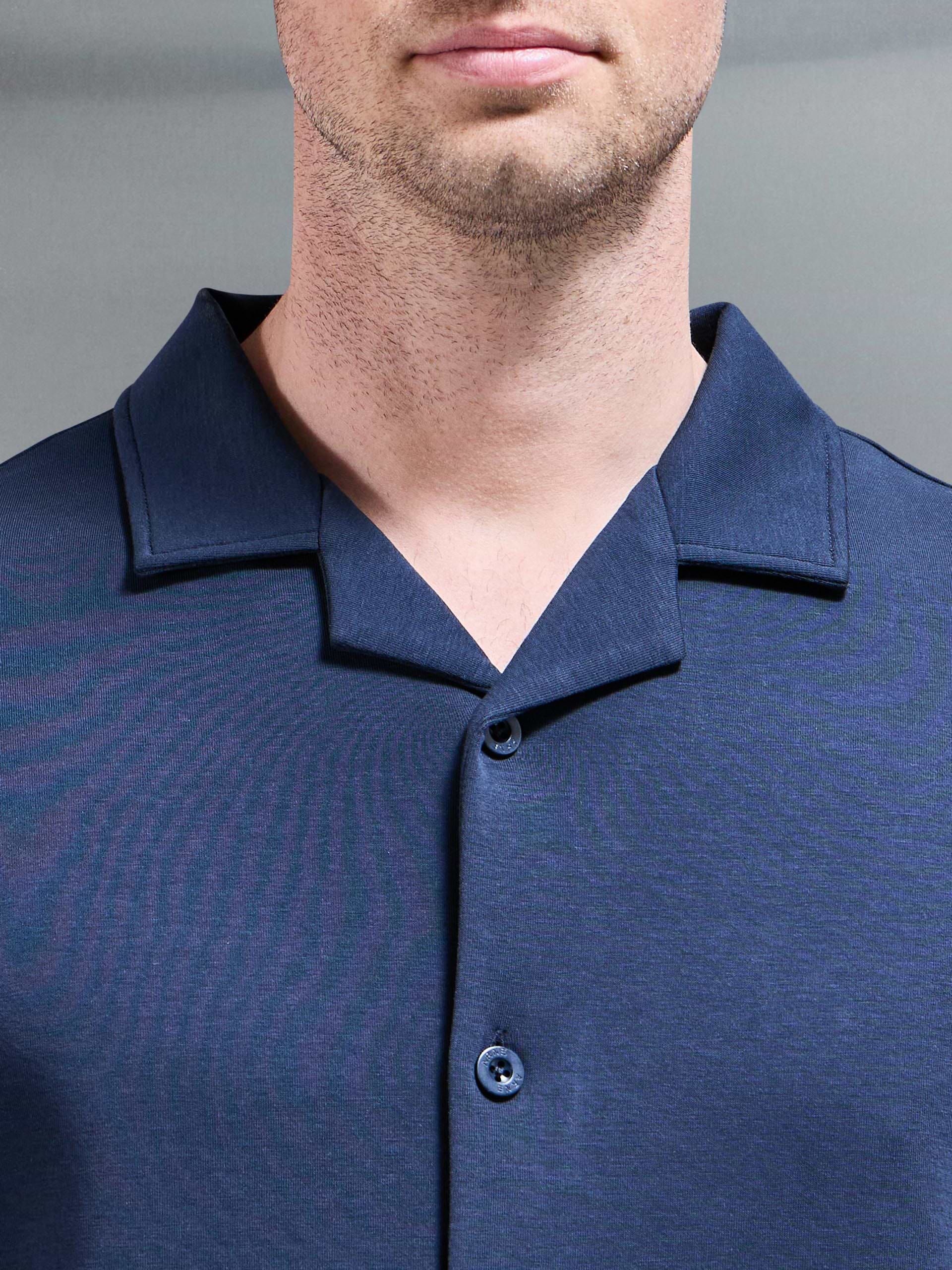Everyday Luxe Revere Collar Button Shirt in Navy