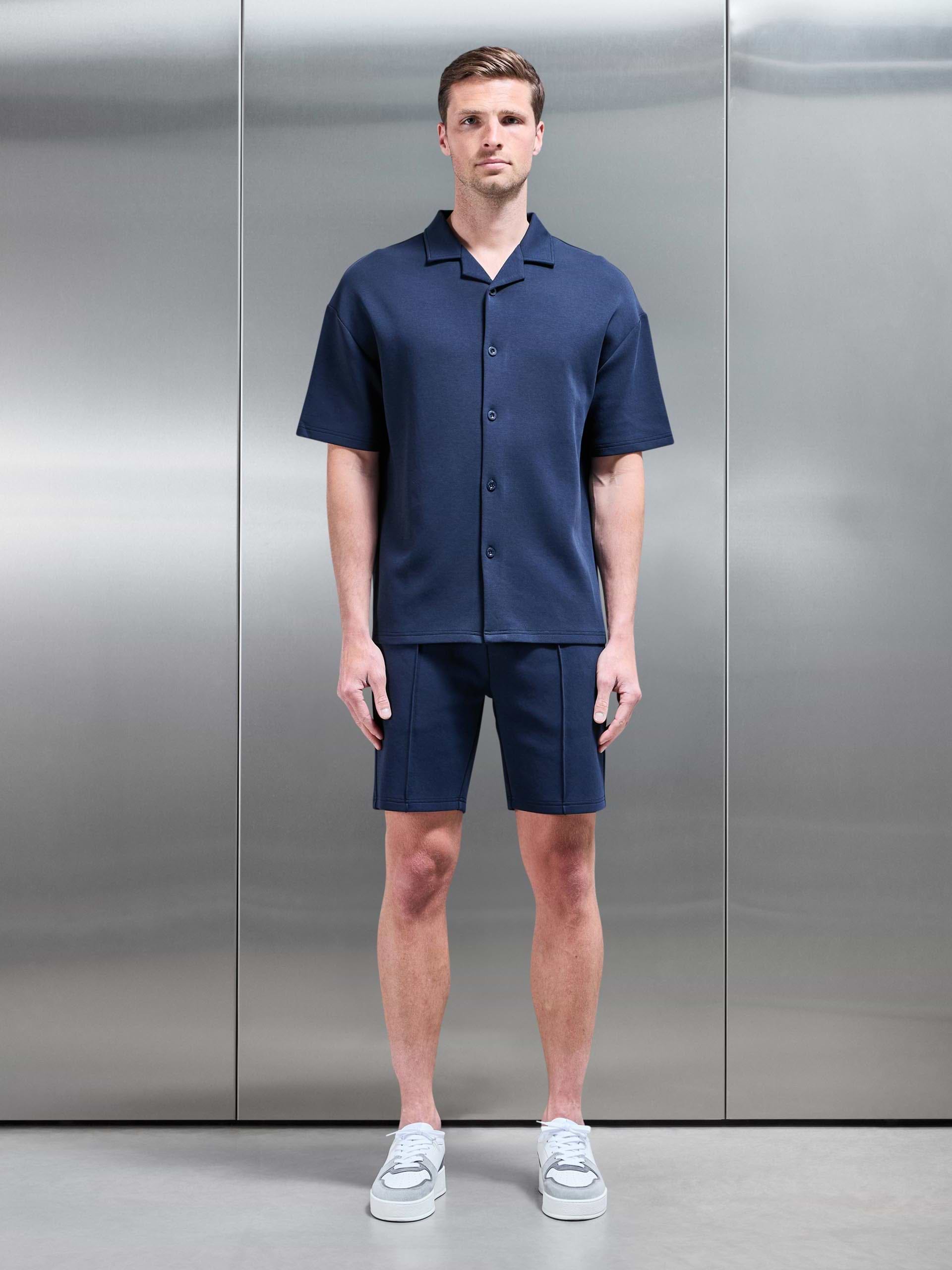 Everyday Luxe Revere Collar Button Shirt in Navy