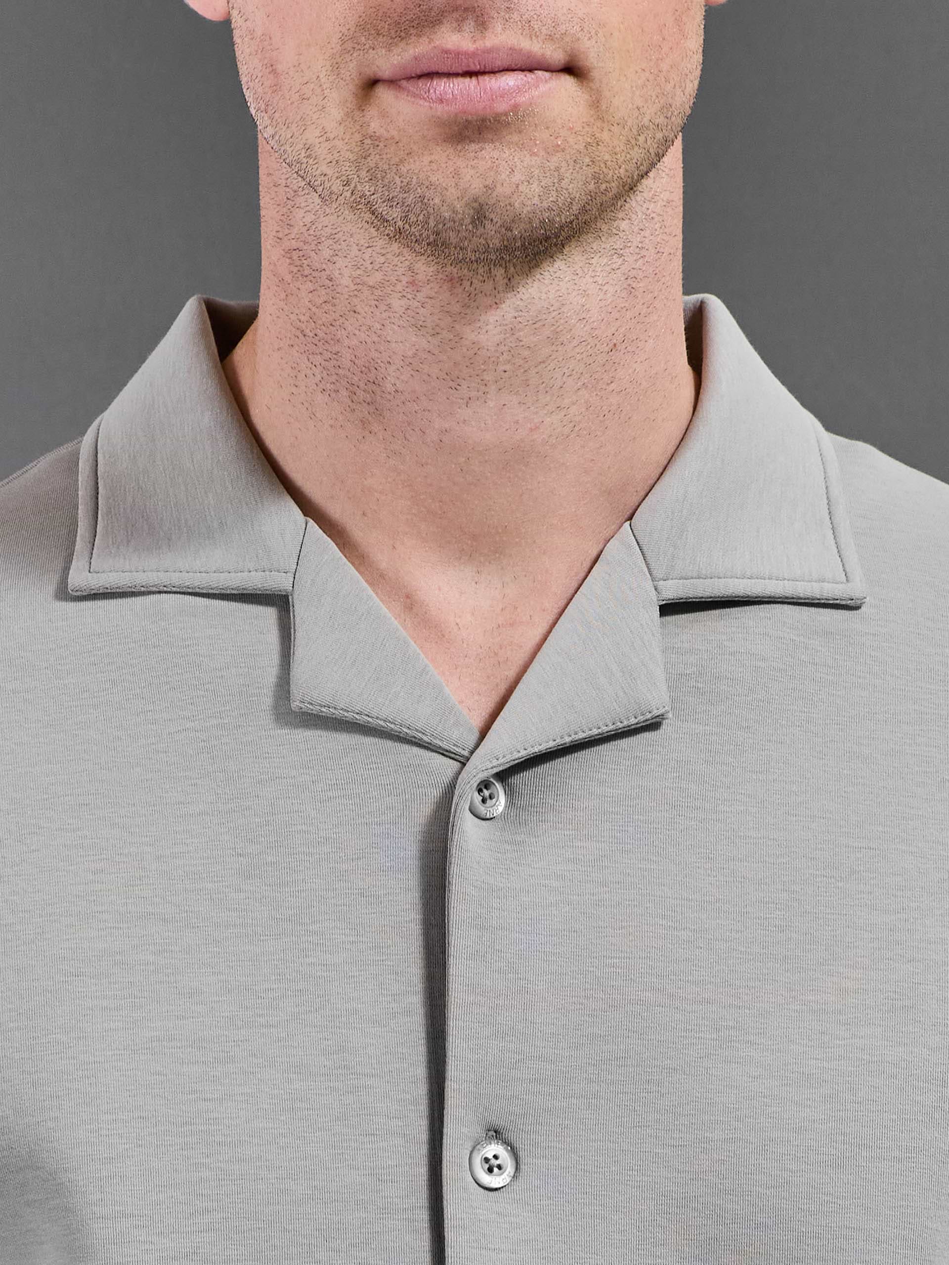 Everyday Luxe Revere Collar Shirt in Stone