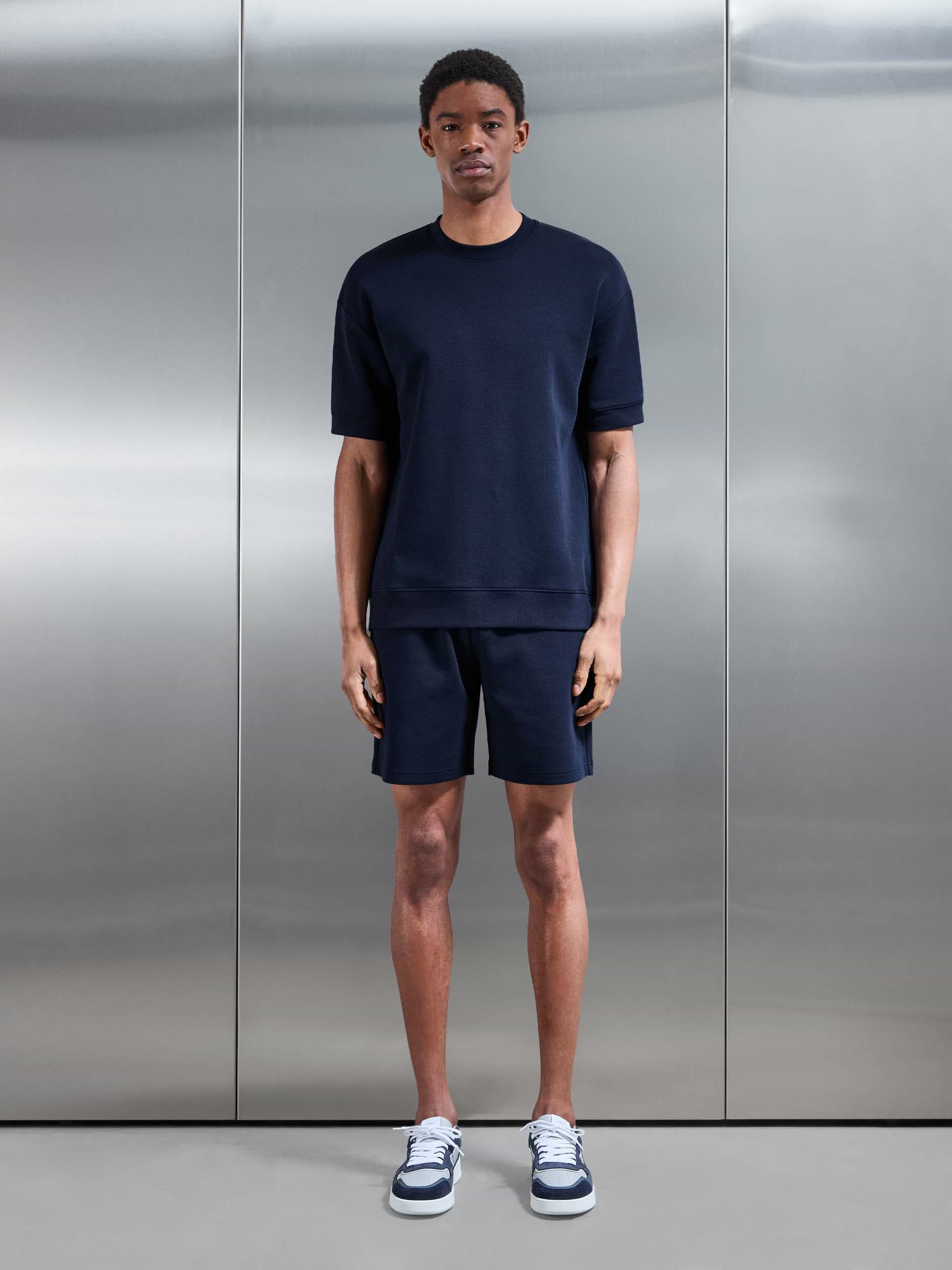 Everyday Luxe Ribbed Relaxed T-Shirt in Navy