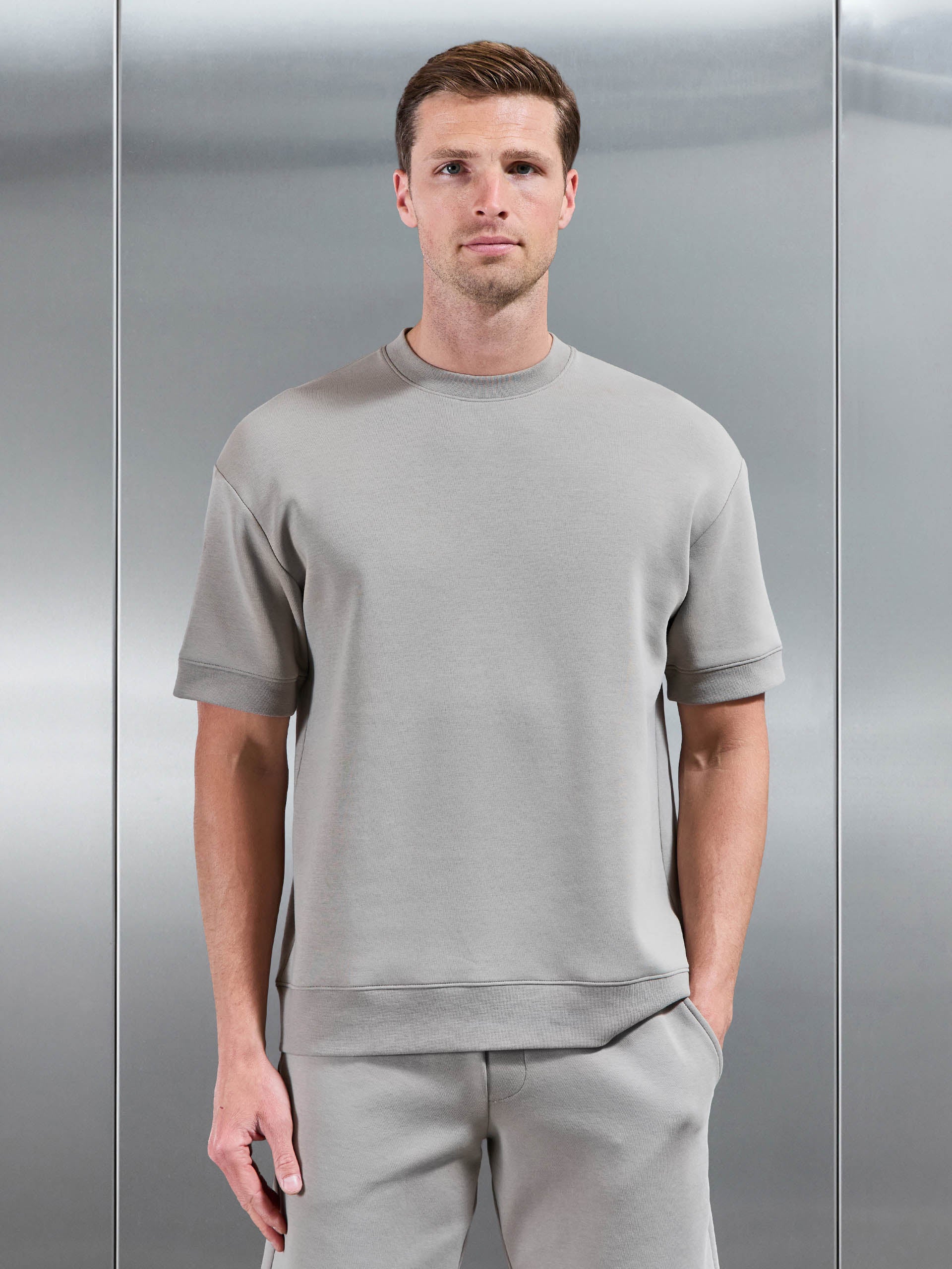 Everyday Luxe Ribbed Relaxed T-Shirt in Stone